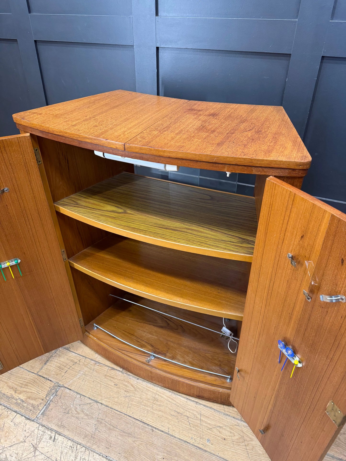 Vintage 1960s Turnidge London Teak Metamorphic Cocktail Bar Drinks Cabinet