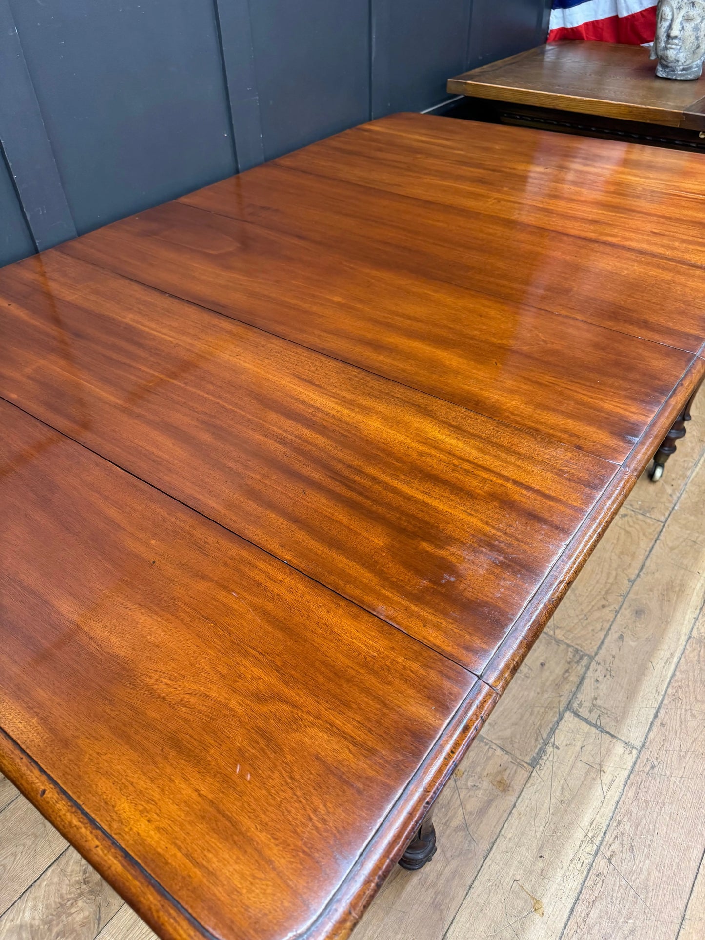 Antique Victorian Mahogany Extending Drop Leaf Dining Table on Castors Console