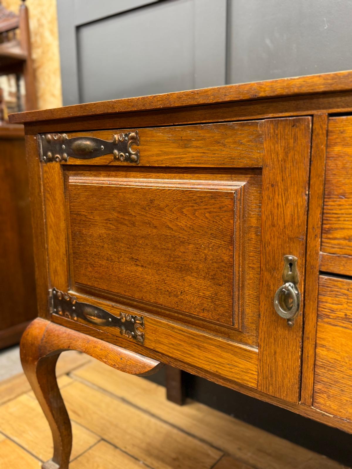 Arts & Crafts Oak Sideboard Dresser Base with Drawers and Cupboard