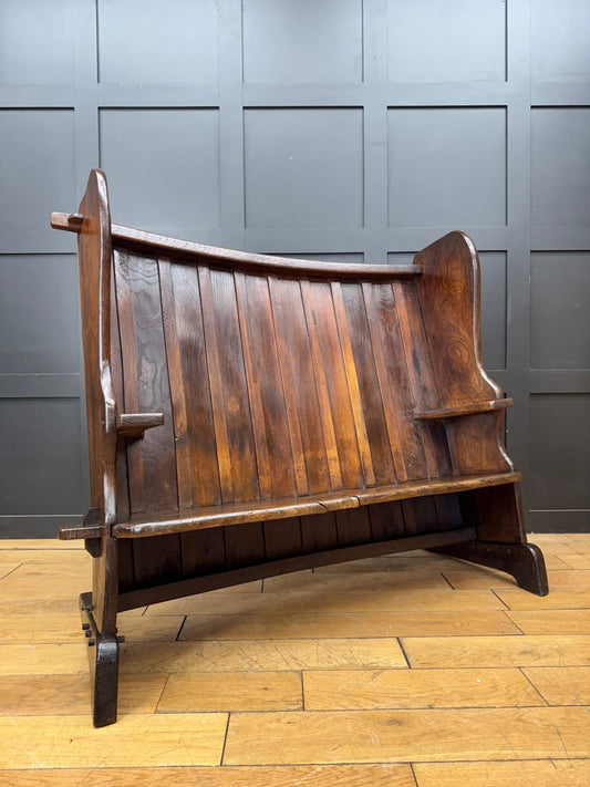 Arts & Crafts Elm Settle Bench Hall Seat Pew Antique Furniture 144cm