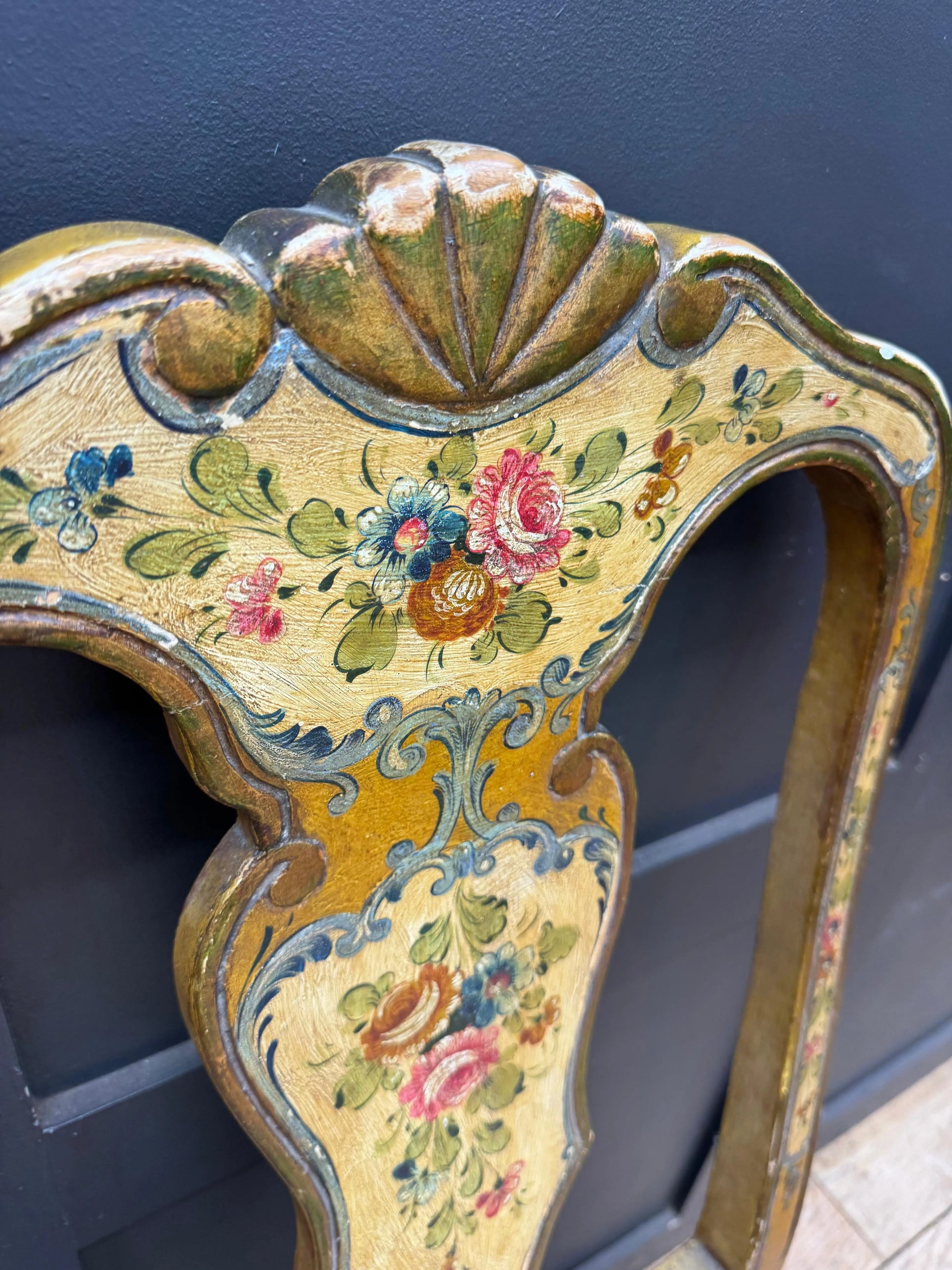 Antique Pair Italian Polychrome Painted Dining Chairs Accent Chairs Venetian RUSTIC WAREHOUSE NORFOLK