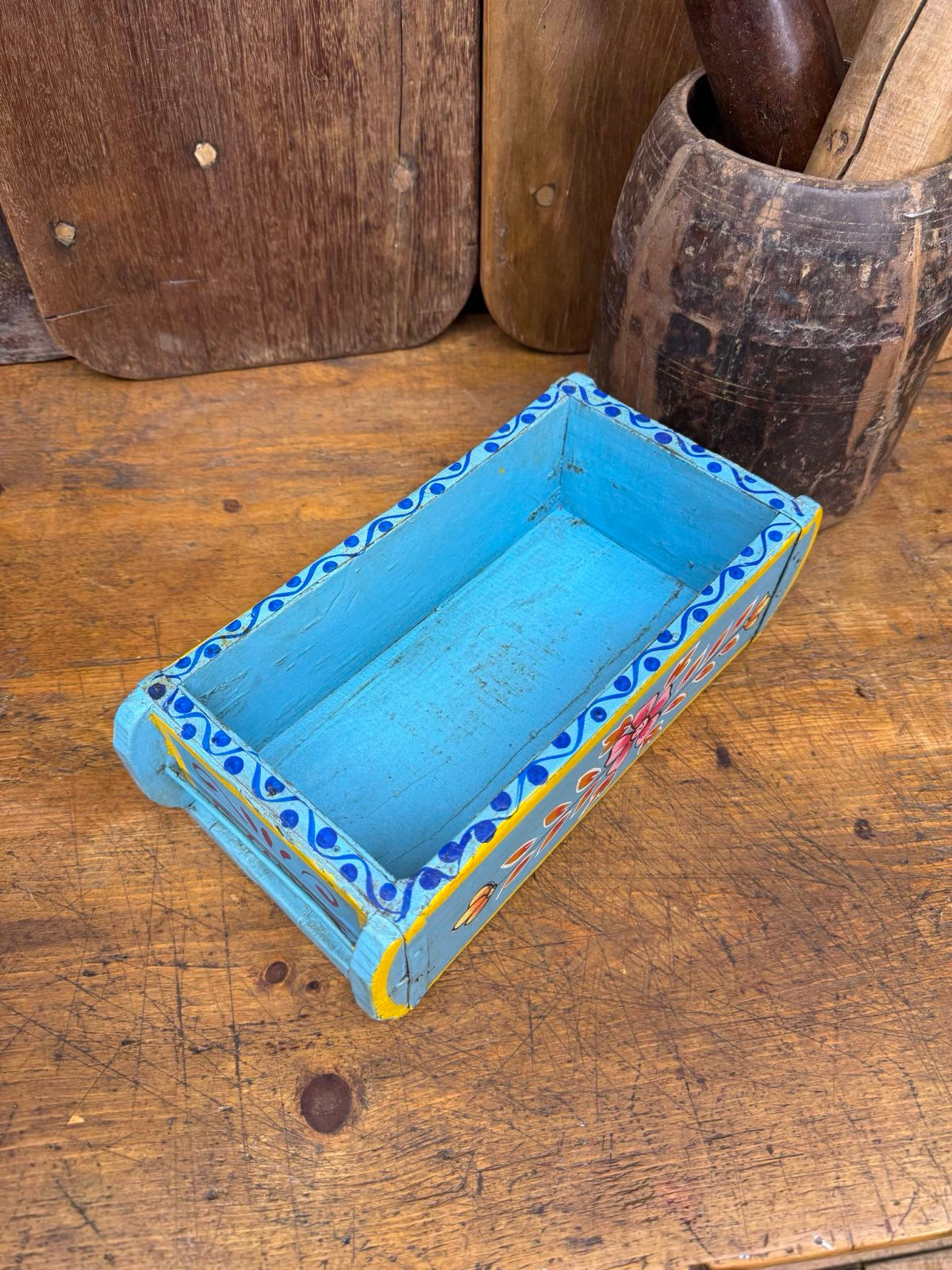 Blue Wooden Painted Brick Mould / Decorative Herb Planter / Storage Box Tray A