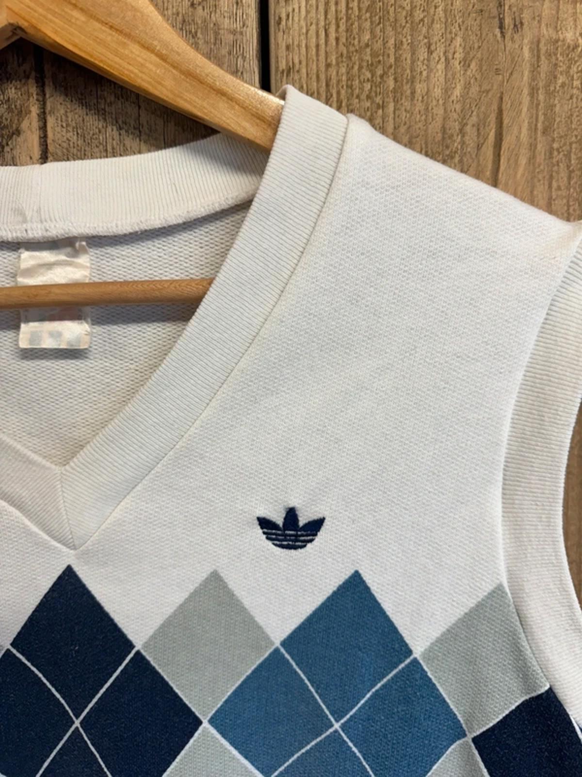 Vintage 1980s Adidas Ivan Lendl Argyle sleeveless Jumper Tank Top Medium