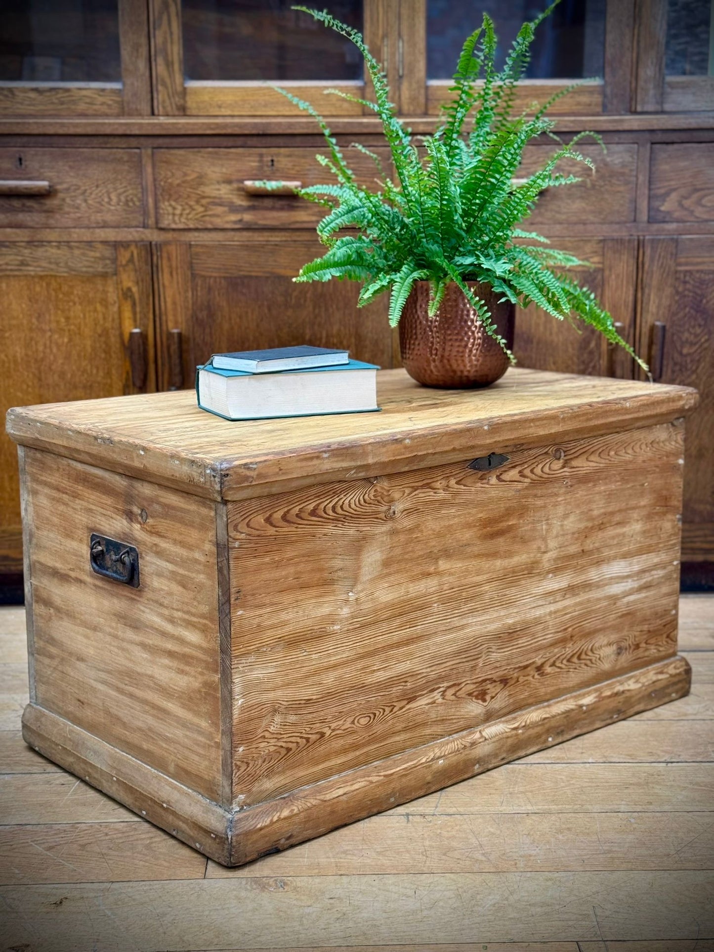 Antique Old Pine Trunk Chest / Storage Blanket Box / Coffee Table