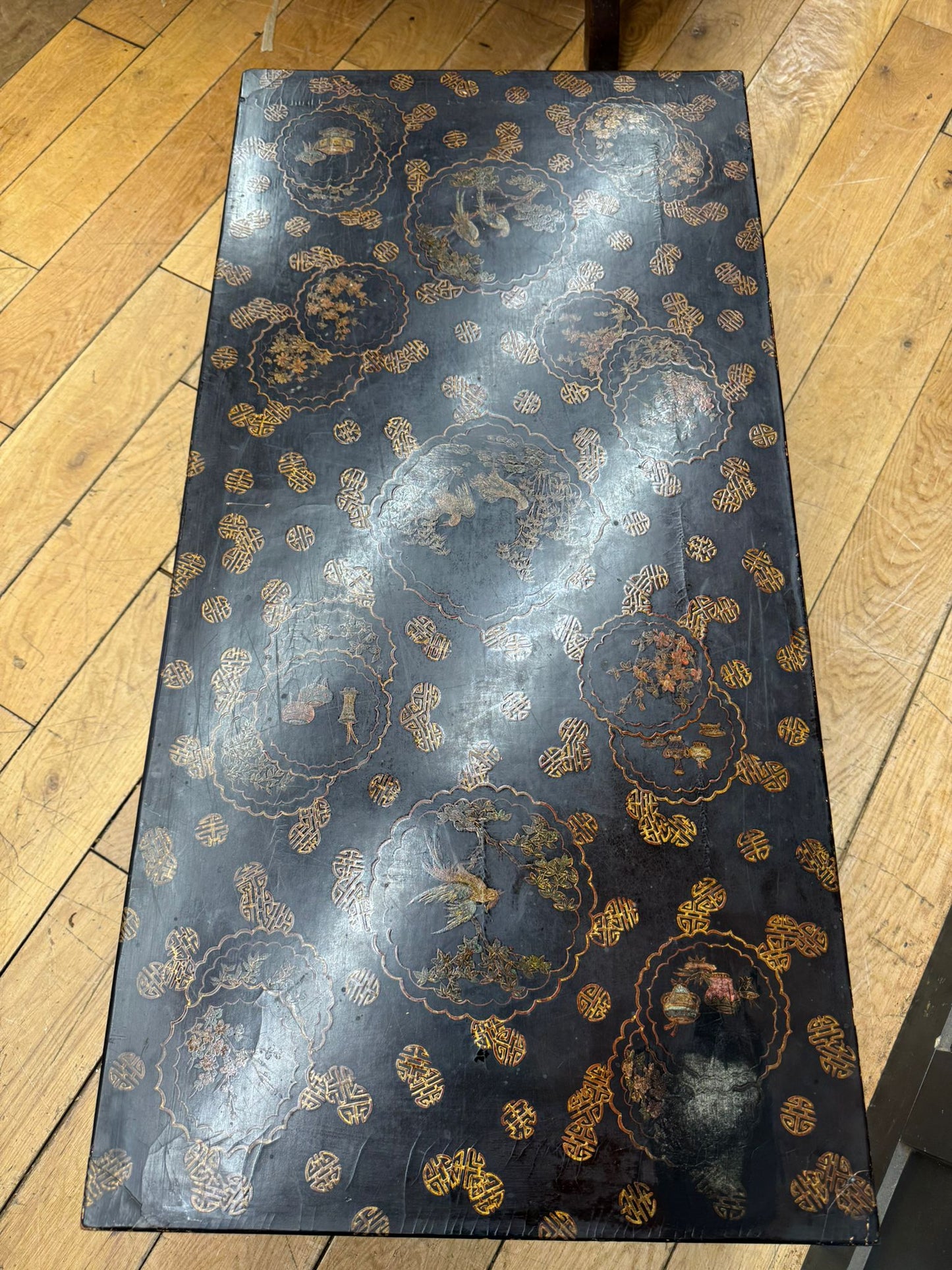Chinese Black Lacquer Kang Coffee Table Low Oriental Table 110cm