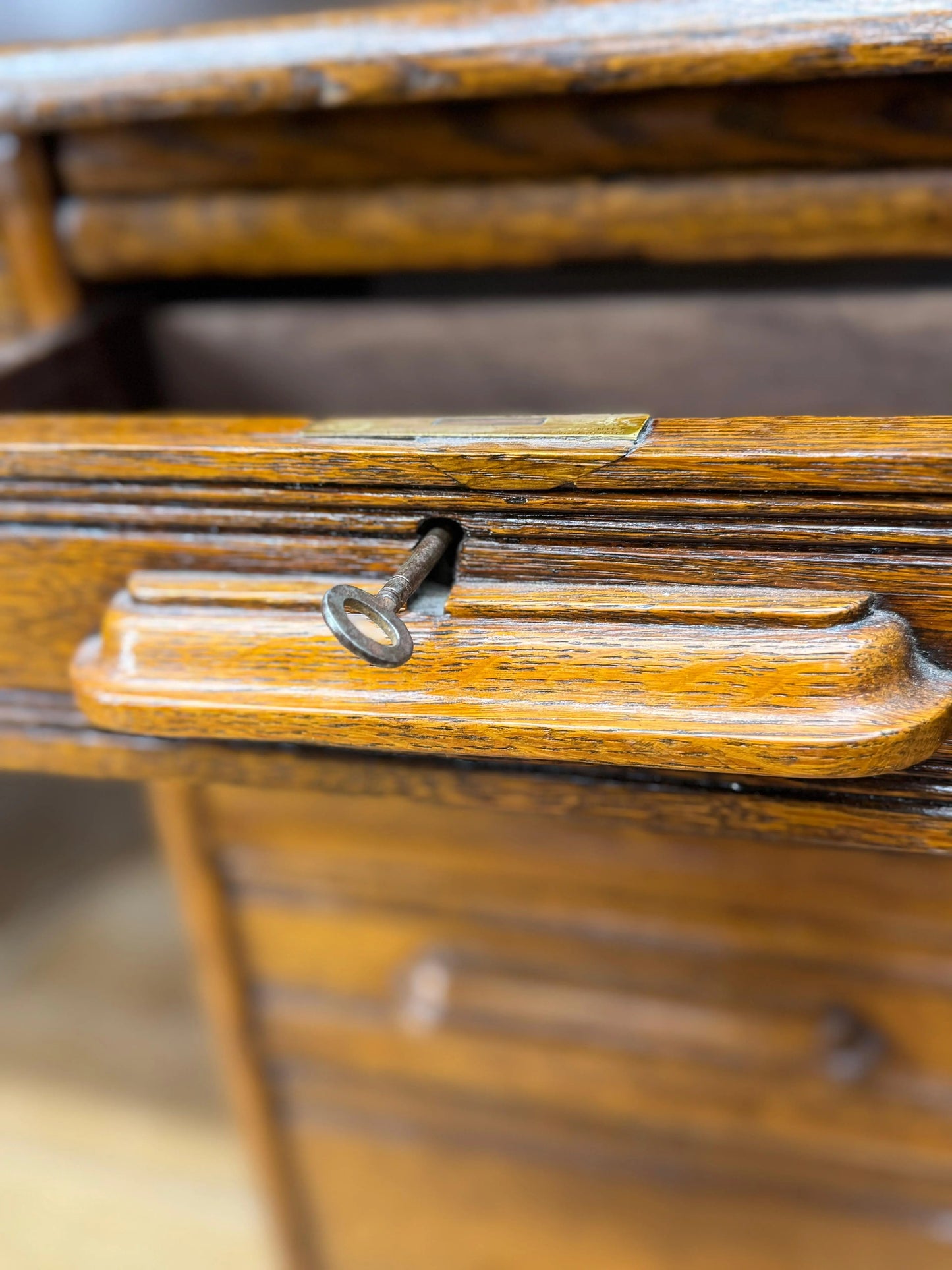 Edwardian Oak Roll Top Pedestal Desk Writing Desk With Fitted Interior RUSTIC WAREHOUSE NORFOLK