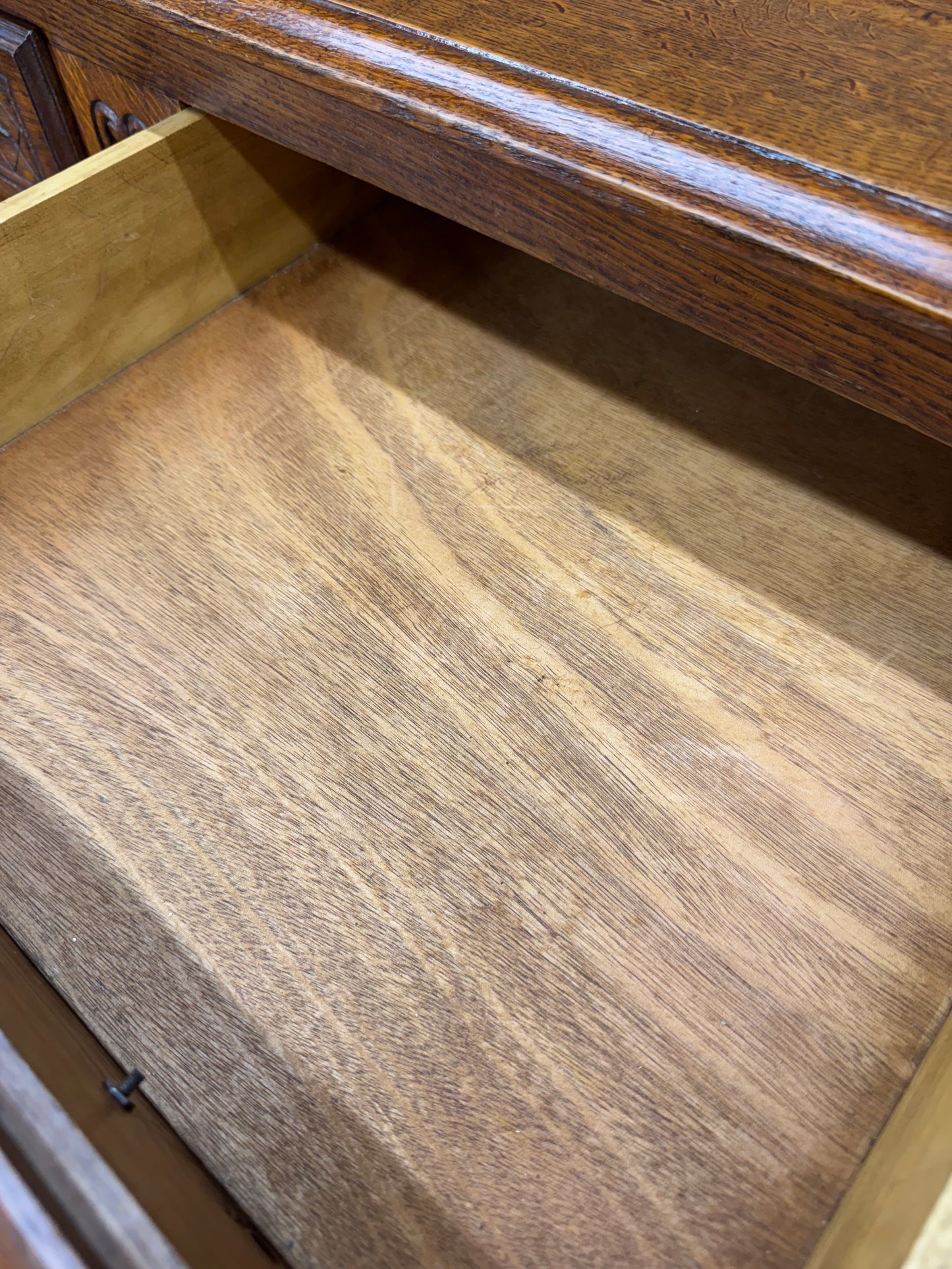 French Provincial Oak Breakfront Sideboard Buffet Cabinet Credenza 4 Door Large