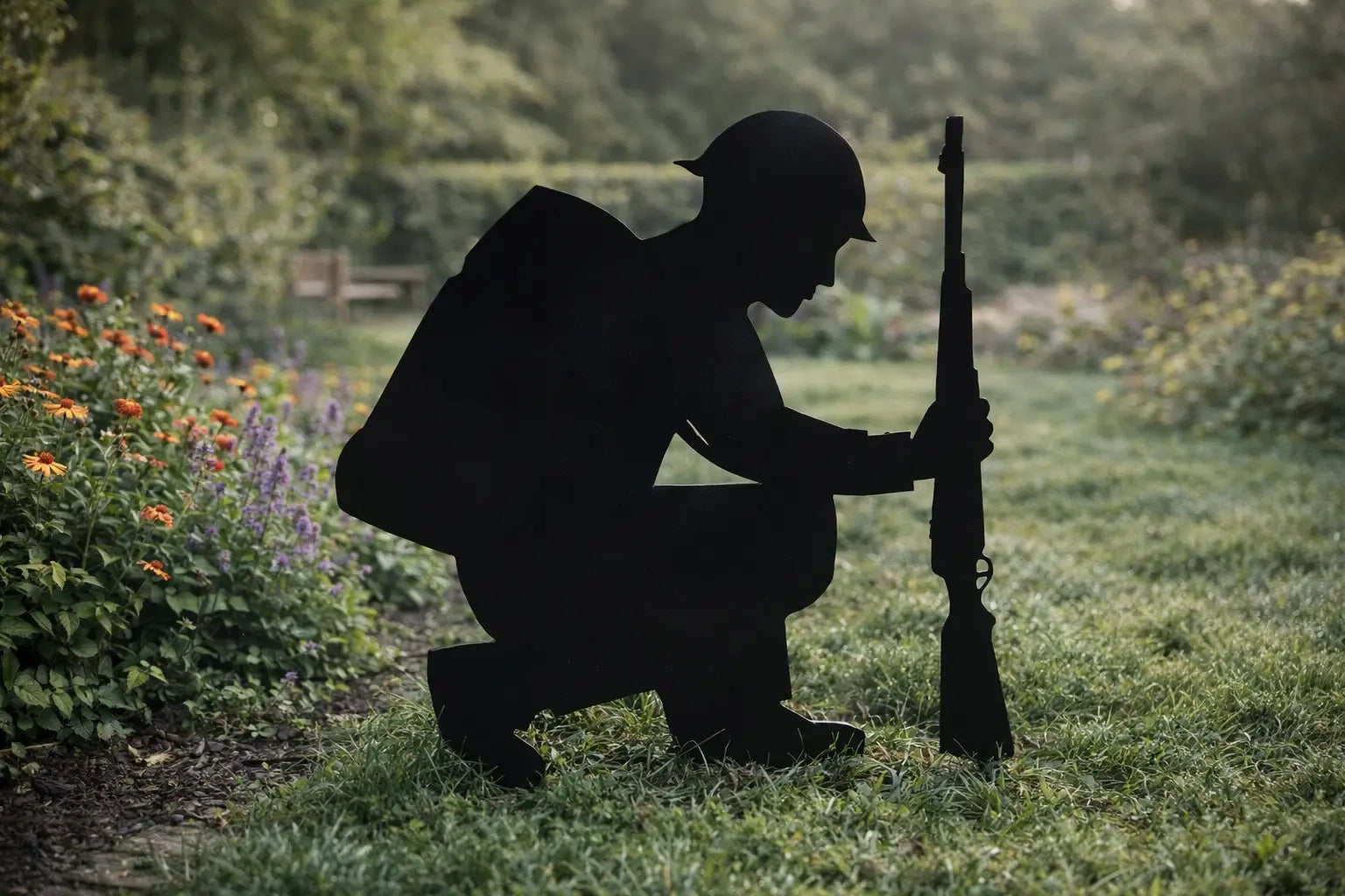 Kneeling Soldier Metal Garden Decoration - Black RW NORFOLK