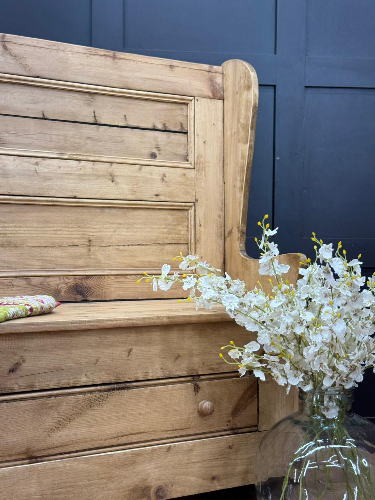 Vintage Pine Monks Bench with Drawer/ Rustic Hallway Storage Seat