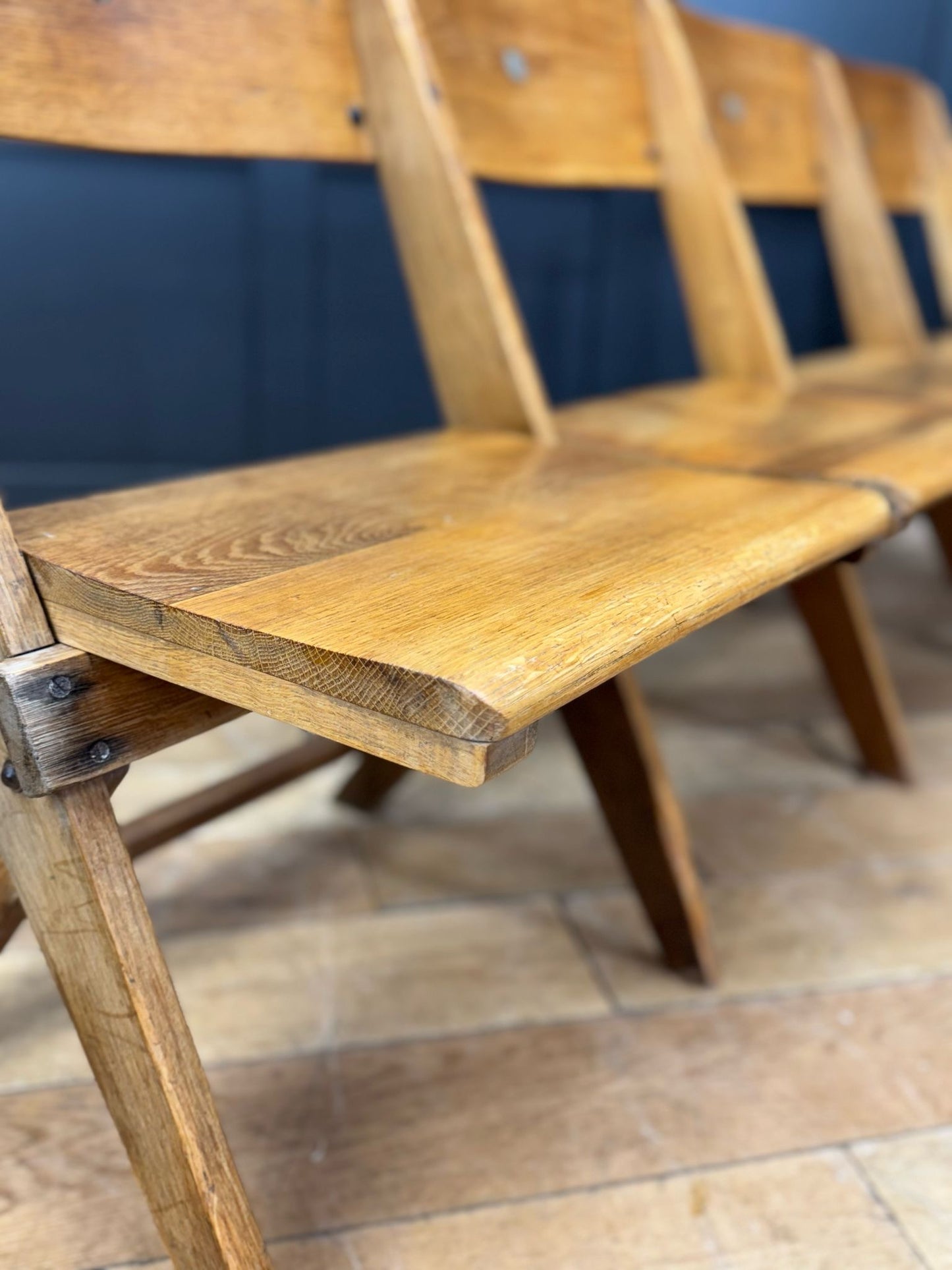 Salvaged Antique Oak Church Chairs Bench Seat / Hallway Folding Seating