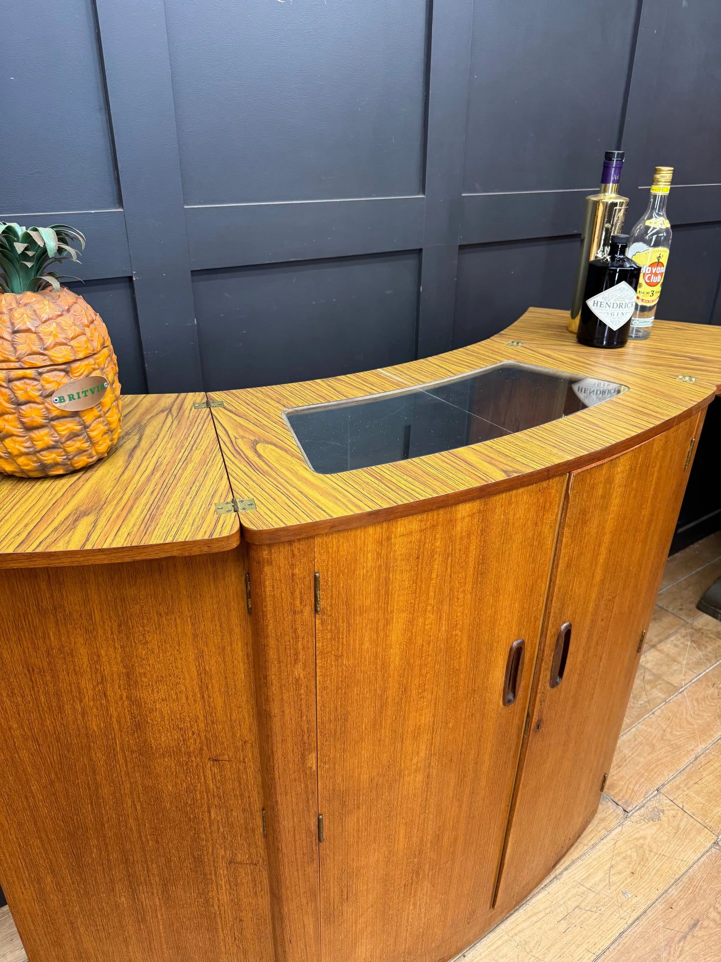 Vintage 1960s Turnidge London Teak Metamorphic Cocktail Bar Drinks Cabinet