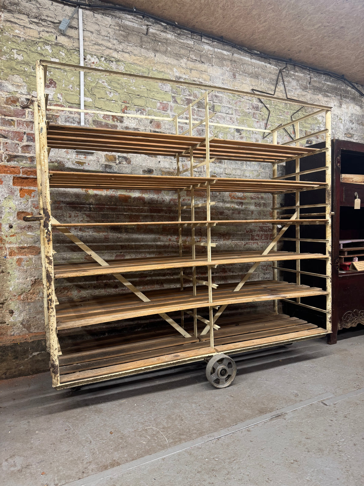 Large Vintage French Bakery Rack – Industrial Shop Display Shelving