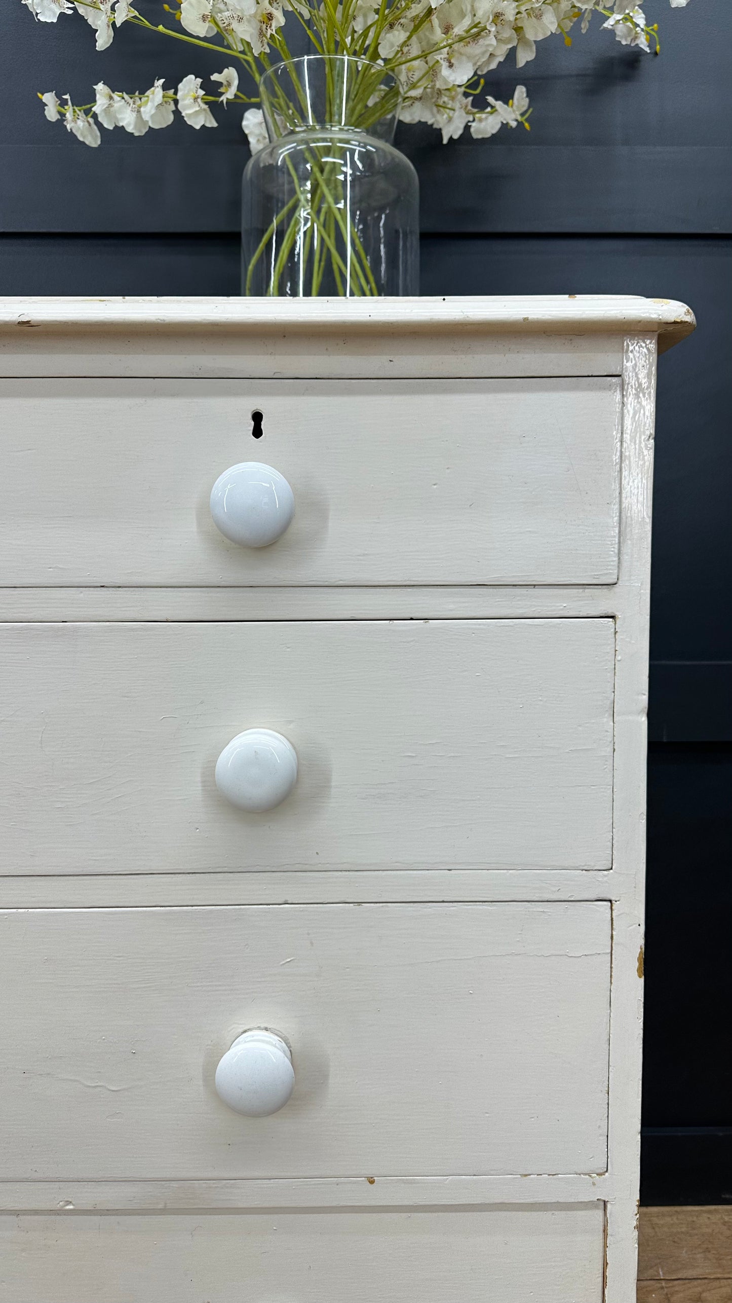 Antique Victorian Chest Of Drawers / Bedroom storage /Painted White Pine Drawers