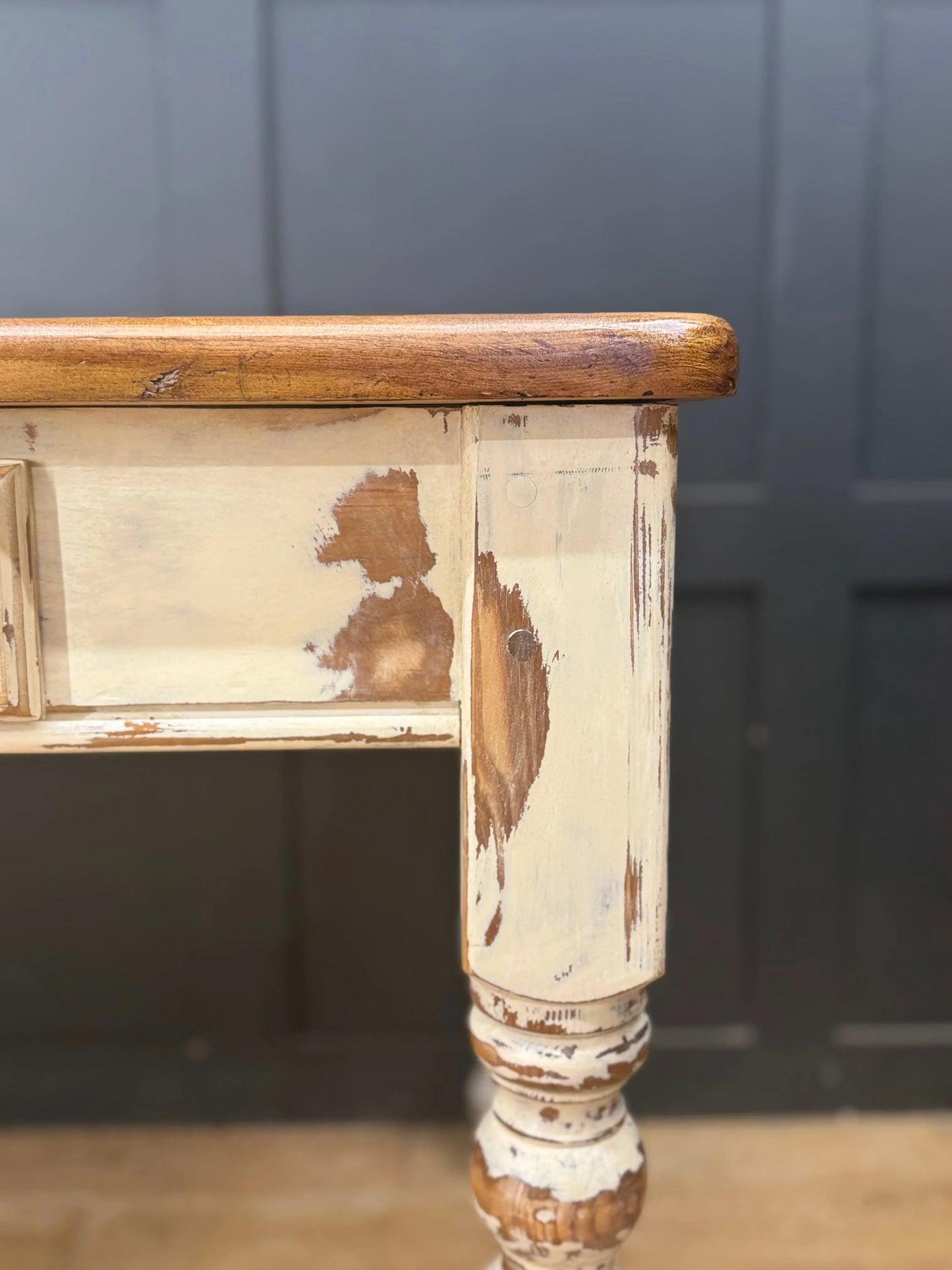 Vintage Solid Pine Farmhouse Kitchen Dining Table 2 Drawer Desk