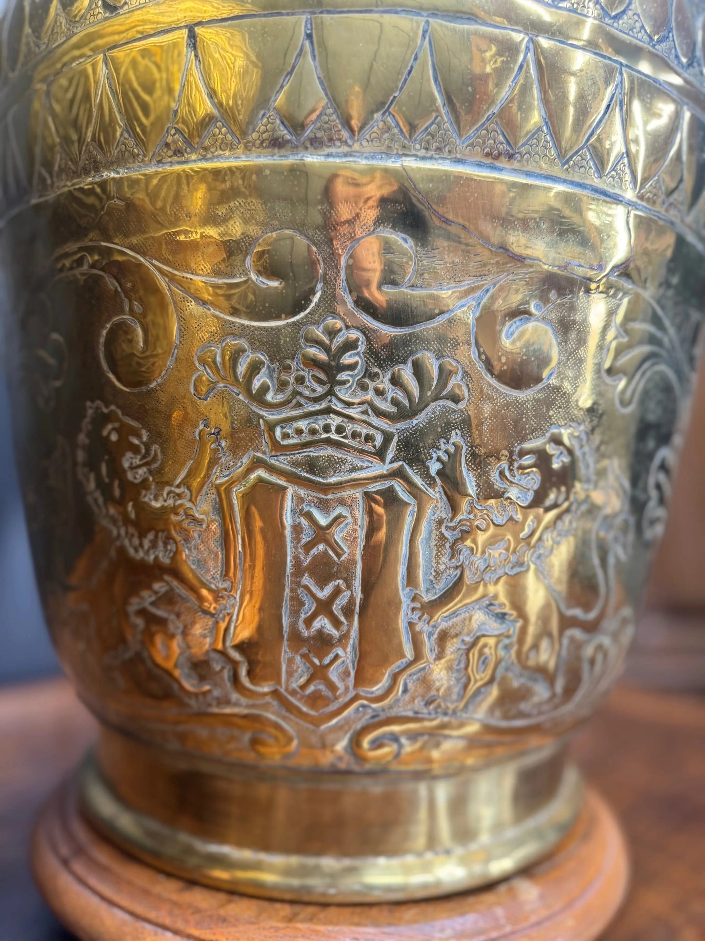 Antique Pair Large 19th Century Dutch Brass Floor Vases Jugs Urns  Display Decor