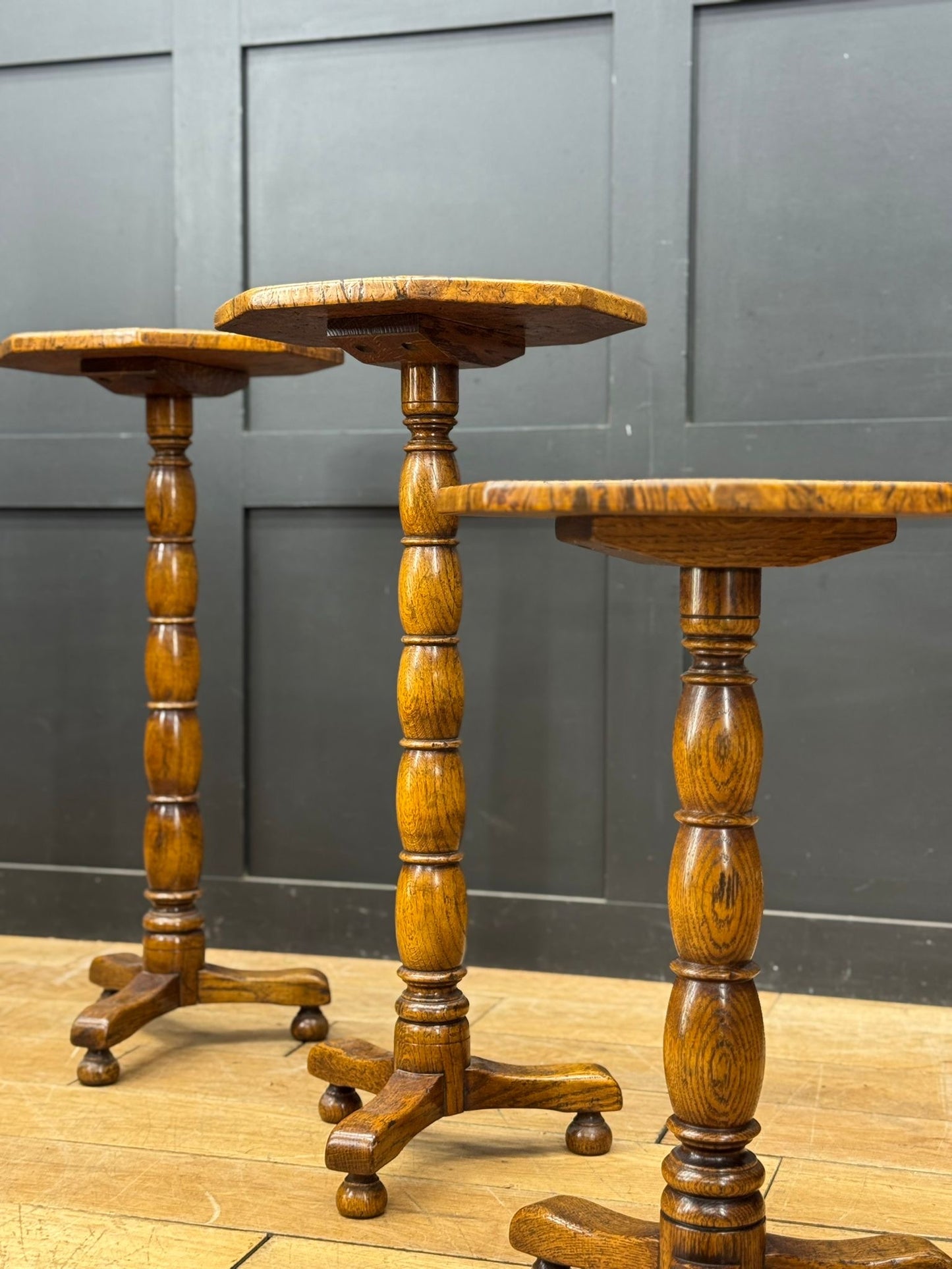 Trio of Vintage Burr Oak Wine Tables English Oak Side Lamp Tables Stunning!