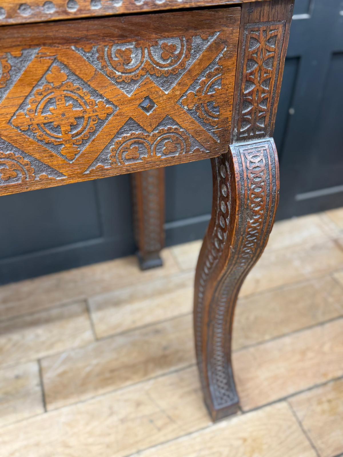Antique Anglo-Indian Carved Oak Hall Table / Antique Console Side Table