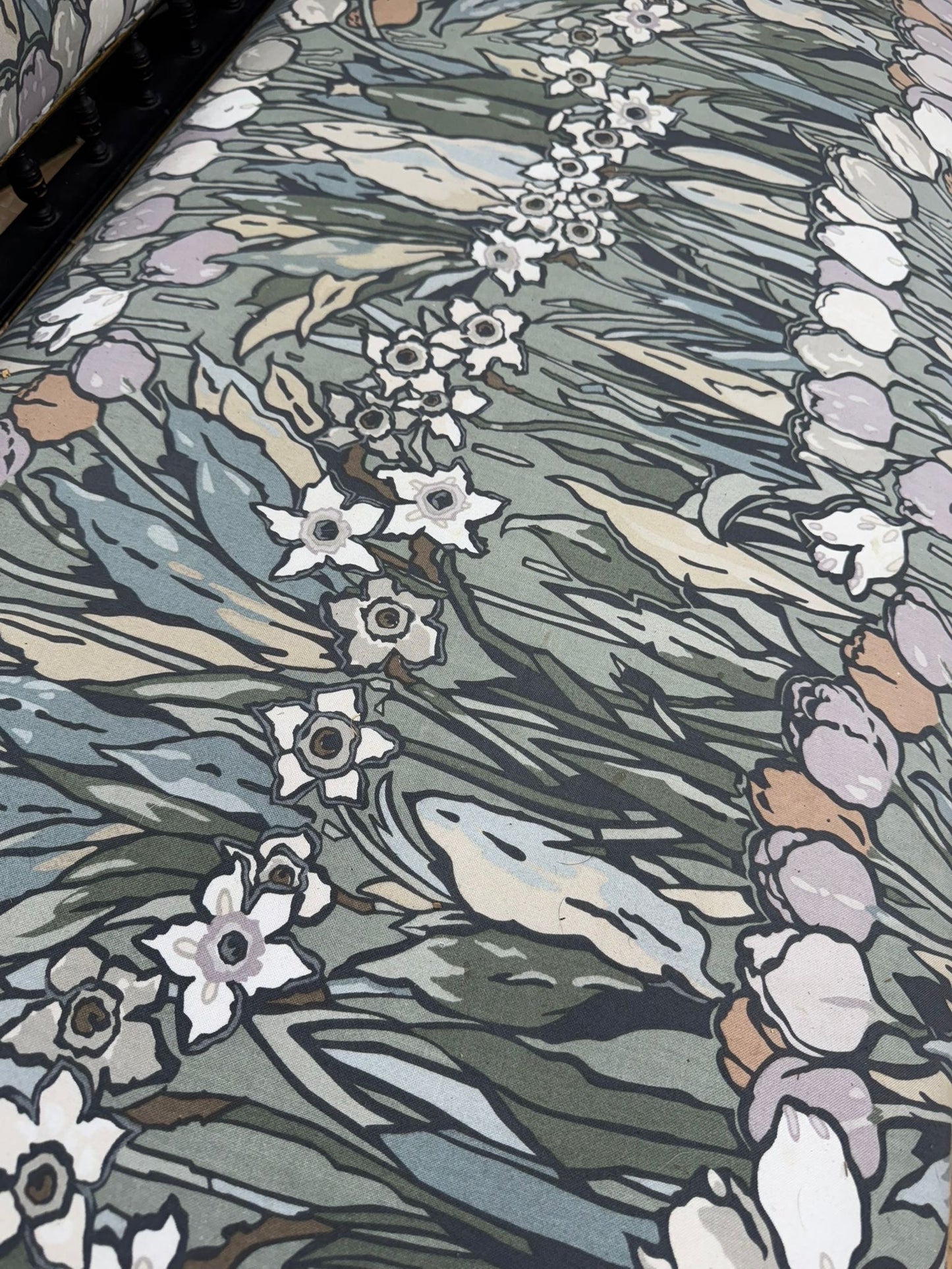 Antique Ebonised Arts & Crafts Settee – Inlaid Frame Vintage Sofa Couch