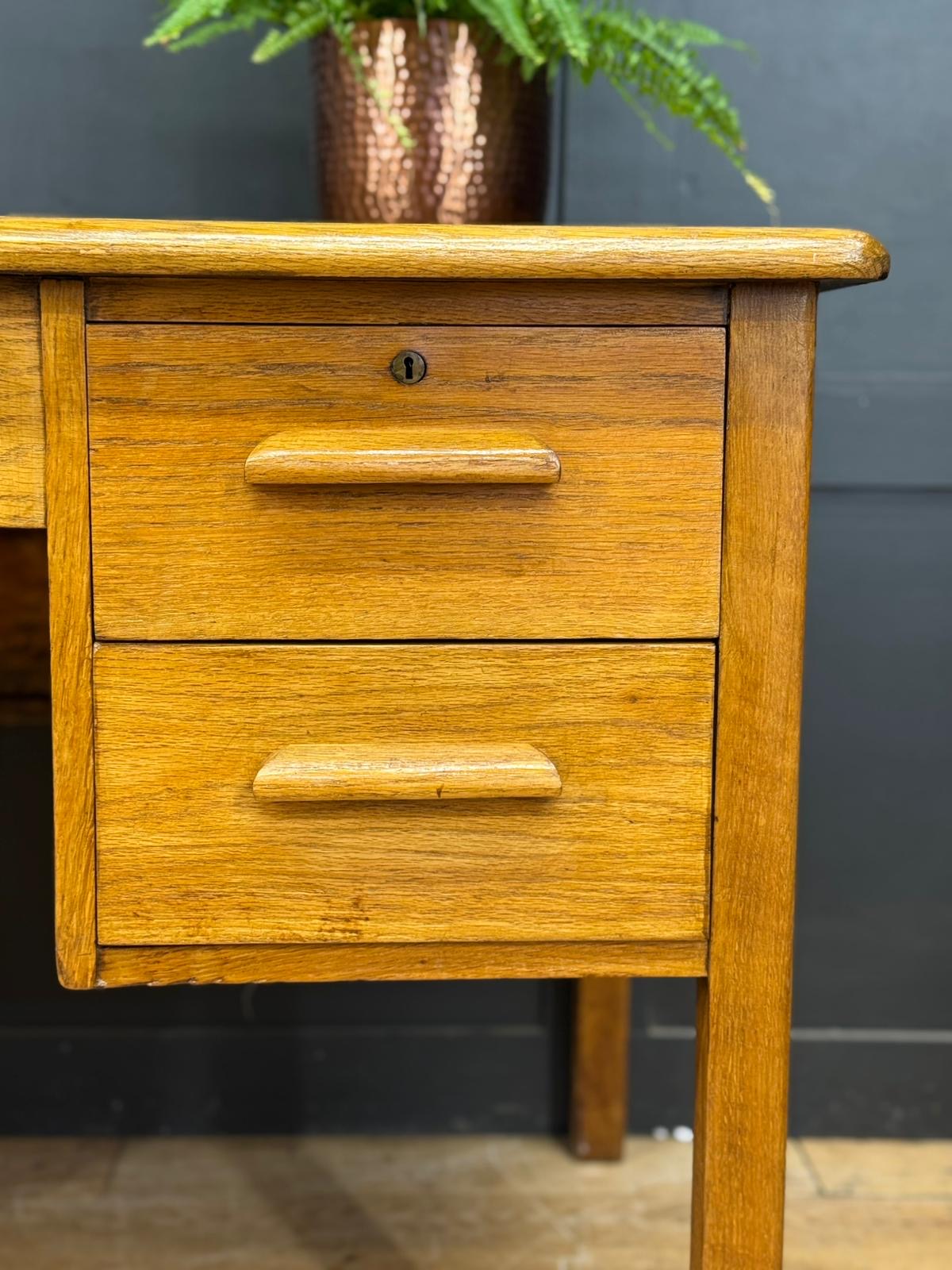 Vintage Abbess Oak Desk Twin Pedestal Writing Table Retro Office Furniture