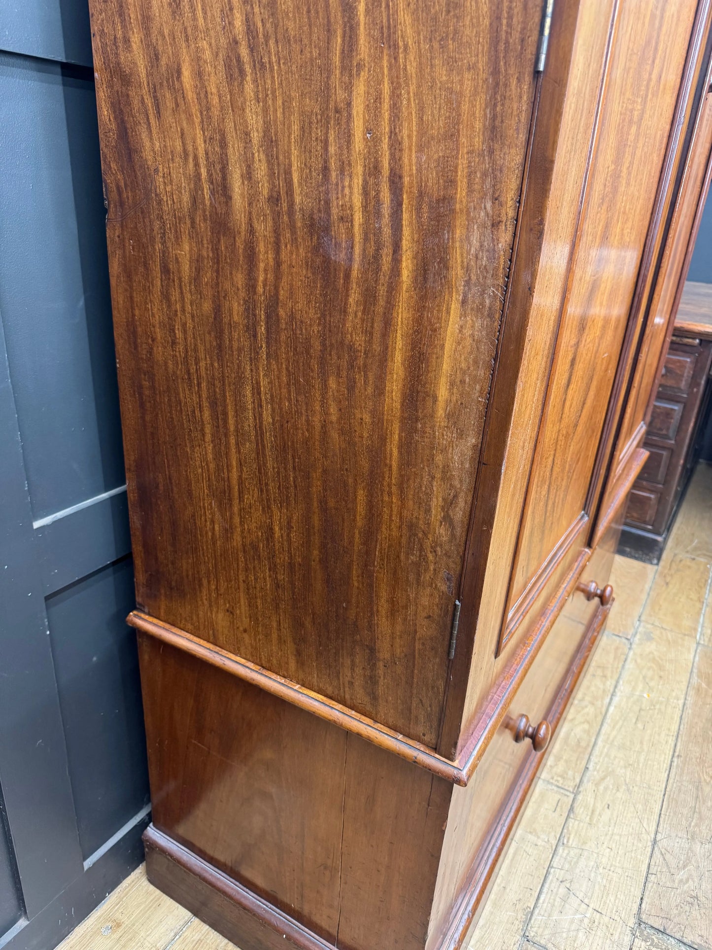 Antique Victorian Flame Mahogany Double Wardrobe Armoire Linen Cupboard Drawer