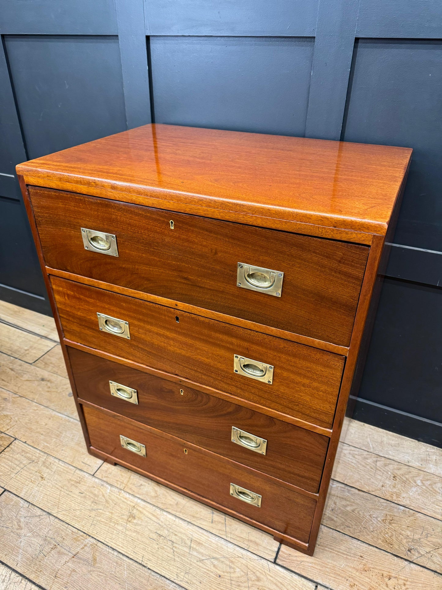 Antique Campaign Military Chest of Drawers Solid Mahogany Ship Drawers