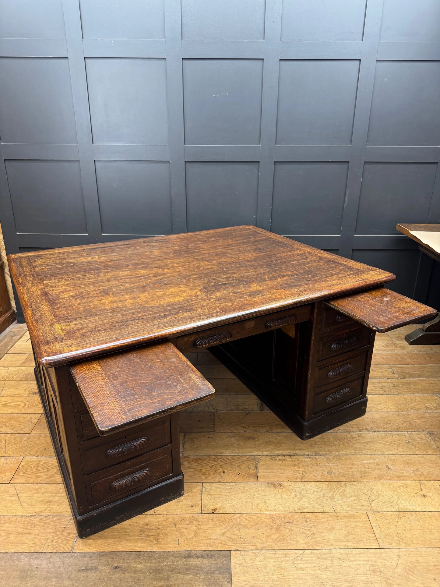 Antique Oak Partners Desk Large Double Sided Pedestal Desk Station Masters