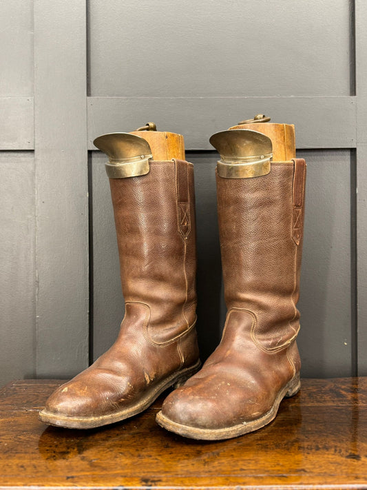 WWII Military Brown Leather Flying Army Boots with Boot Trees Jack Boots