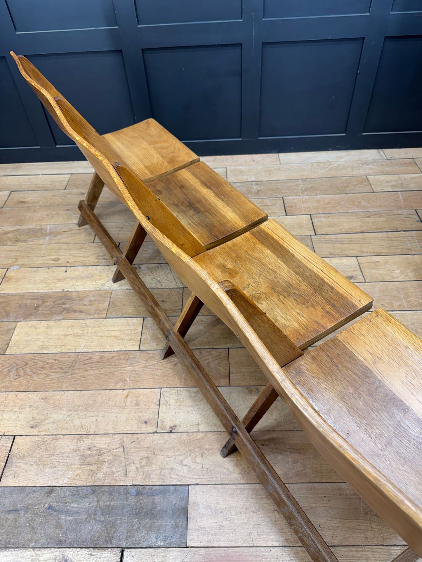 Salvaged Antique Oak Church Chairs Bench Seat / Hallway Folding Seating