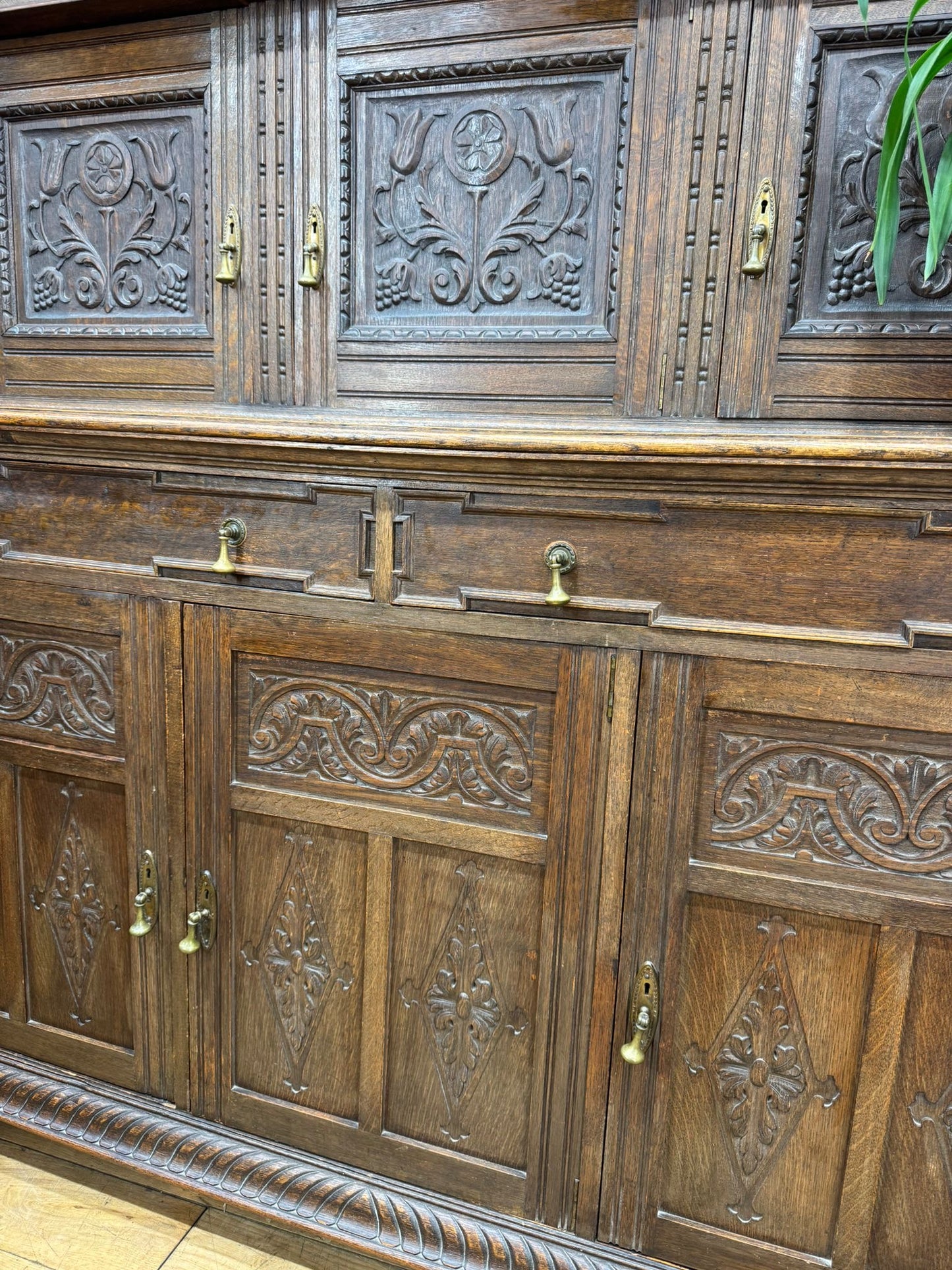 Large Antique Oak Court Cupboard / Victorian Carved Cabinet Sideboard