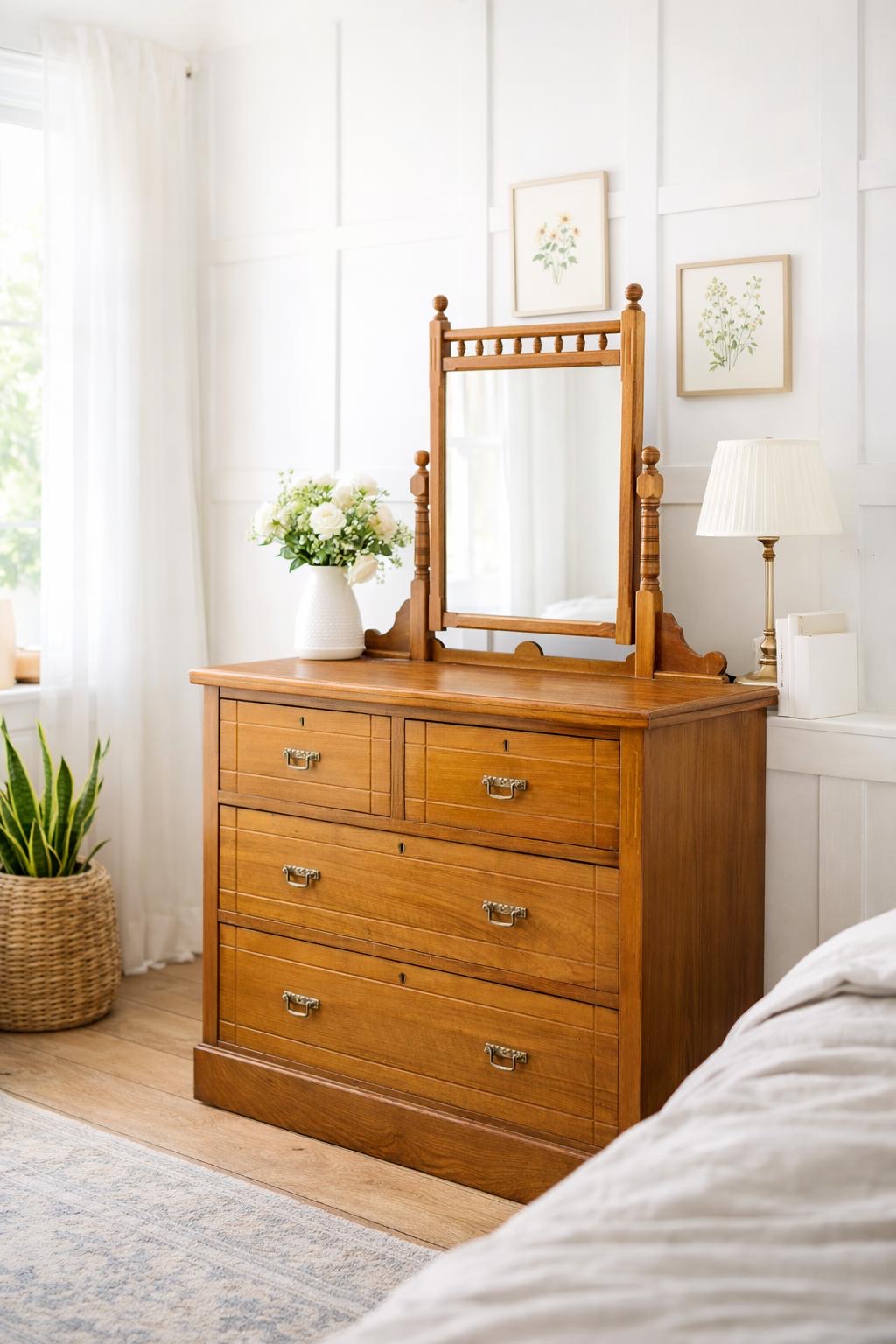 Antique Walnut Chest of Drawers by Maple & Co \ Edwardian Dressing Table