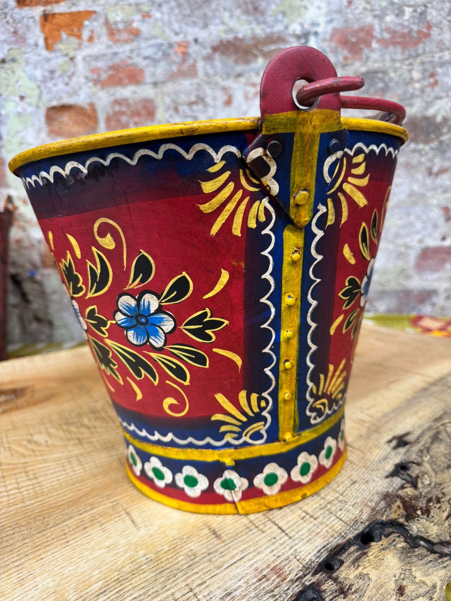 Vintage Painted Bucket / Plant Pot / Hand Painted /Herb Planter / Narrowboat Art