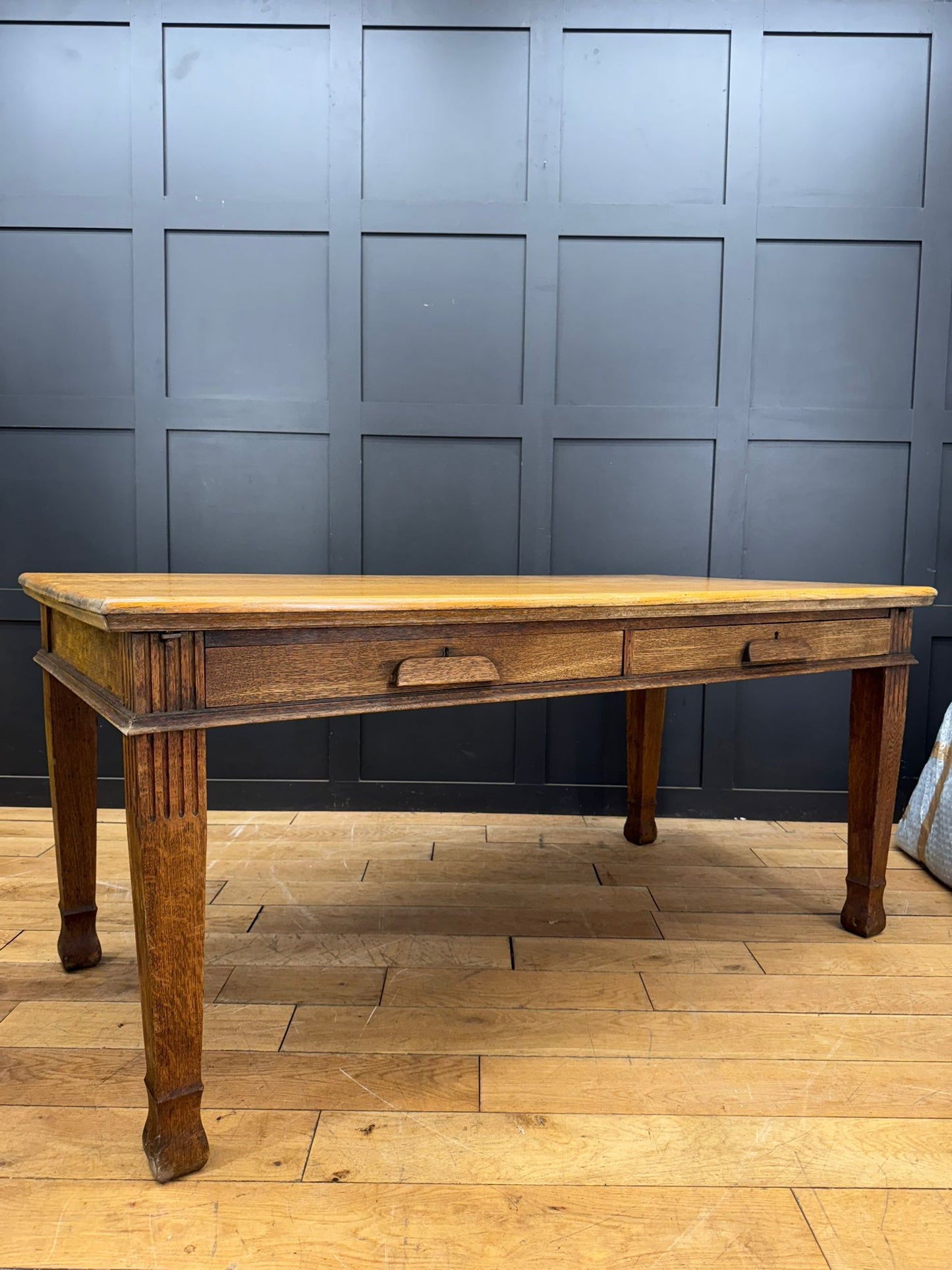 Antique Large Solid Oak Desk Writing / Library Table 2 Drawers Office Furniture