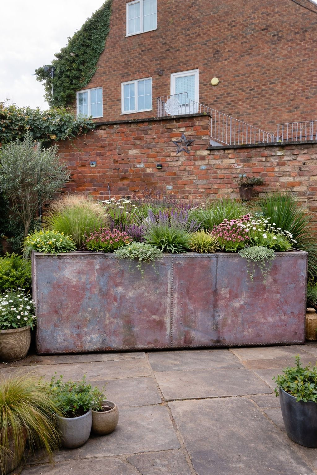 Very Large Riveted Galvanised Water Tank with Top Planter Pond Salvaged Reclaim