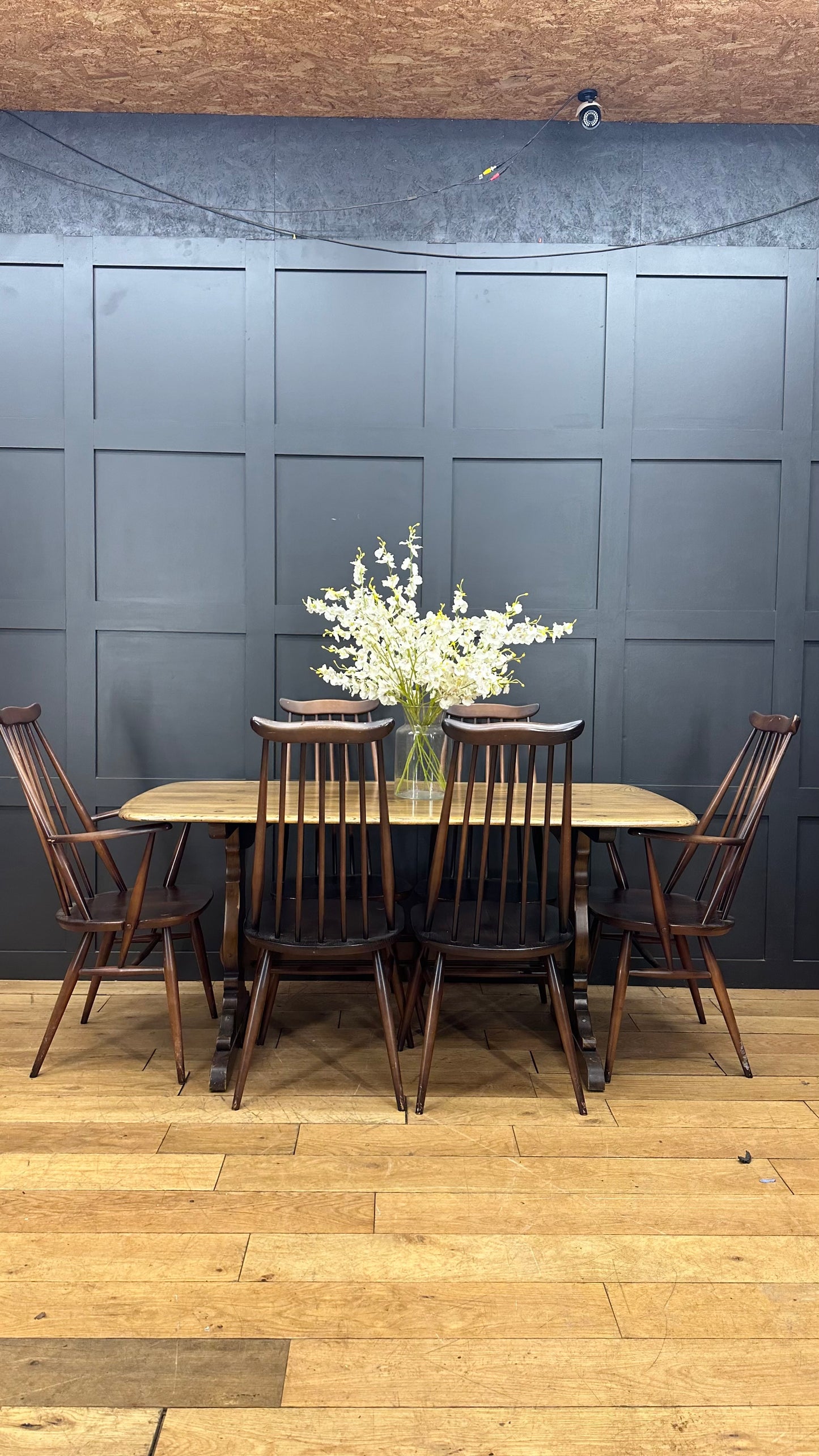 Vintage Ercol Refectory Dining Table  & Goldsmith Chairs / Elm  / Mid Century
