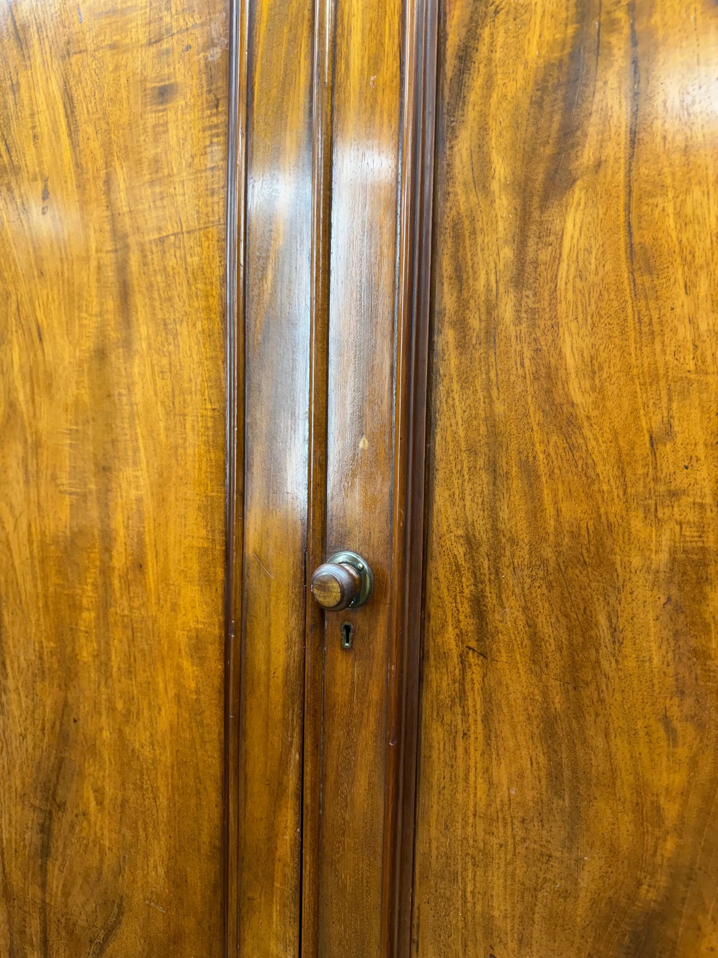 Antique Victorian Flame Mahogany Double Wardrobe Armoire Linen Cupboard Drawer