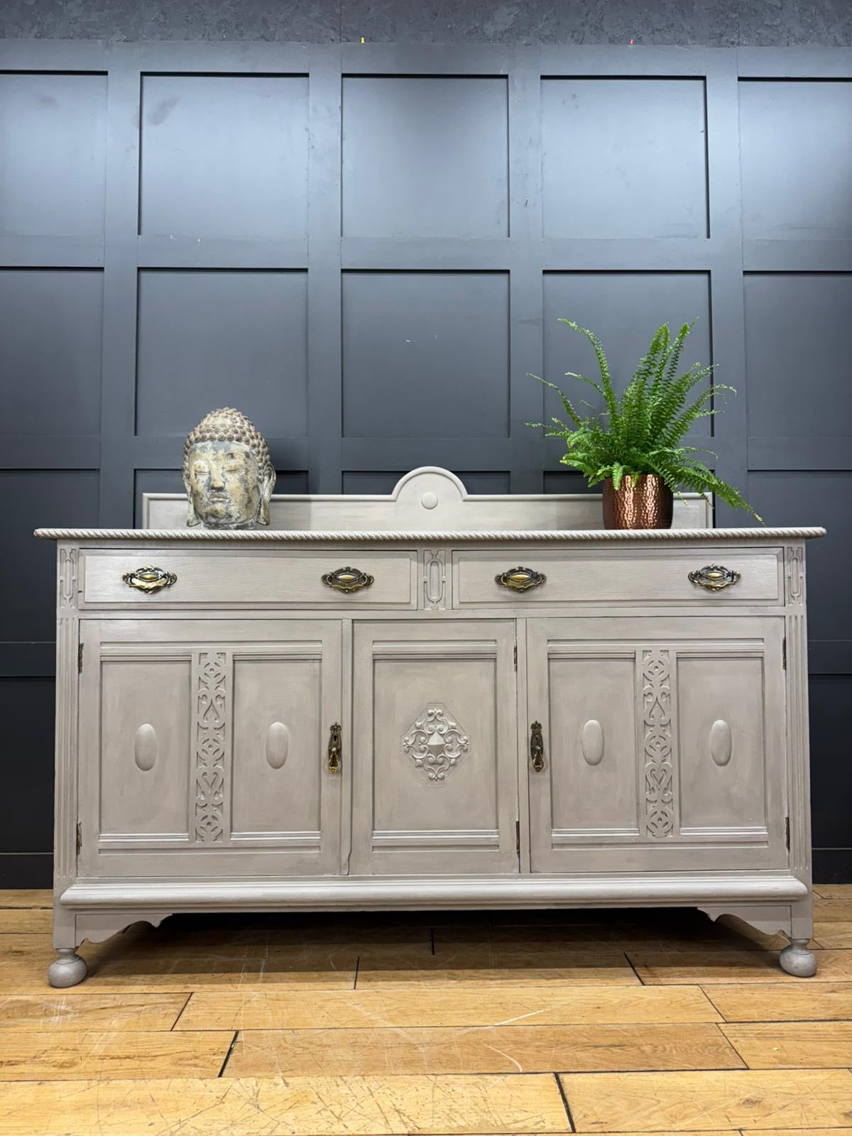 Large Painted Sideboard Cupboard with Drawers – Grey Storage Unit / TV Cabinet