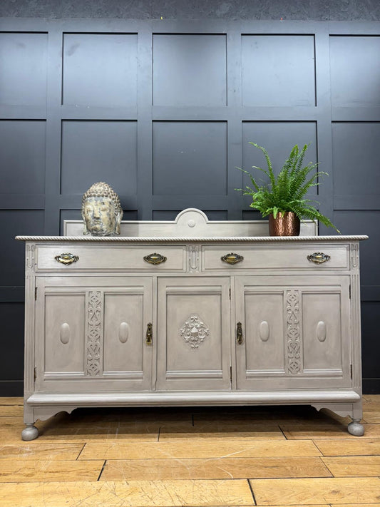 Large Painted Sideboard Cupboard with Drawers – Grey Storage Unit / TV Cabinet