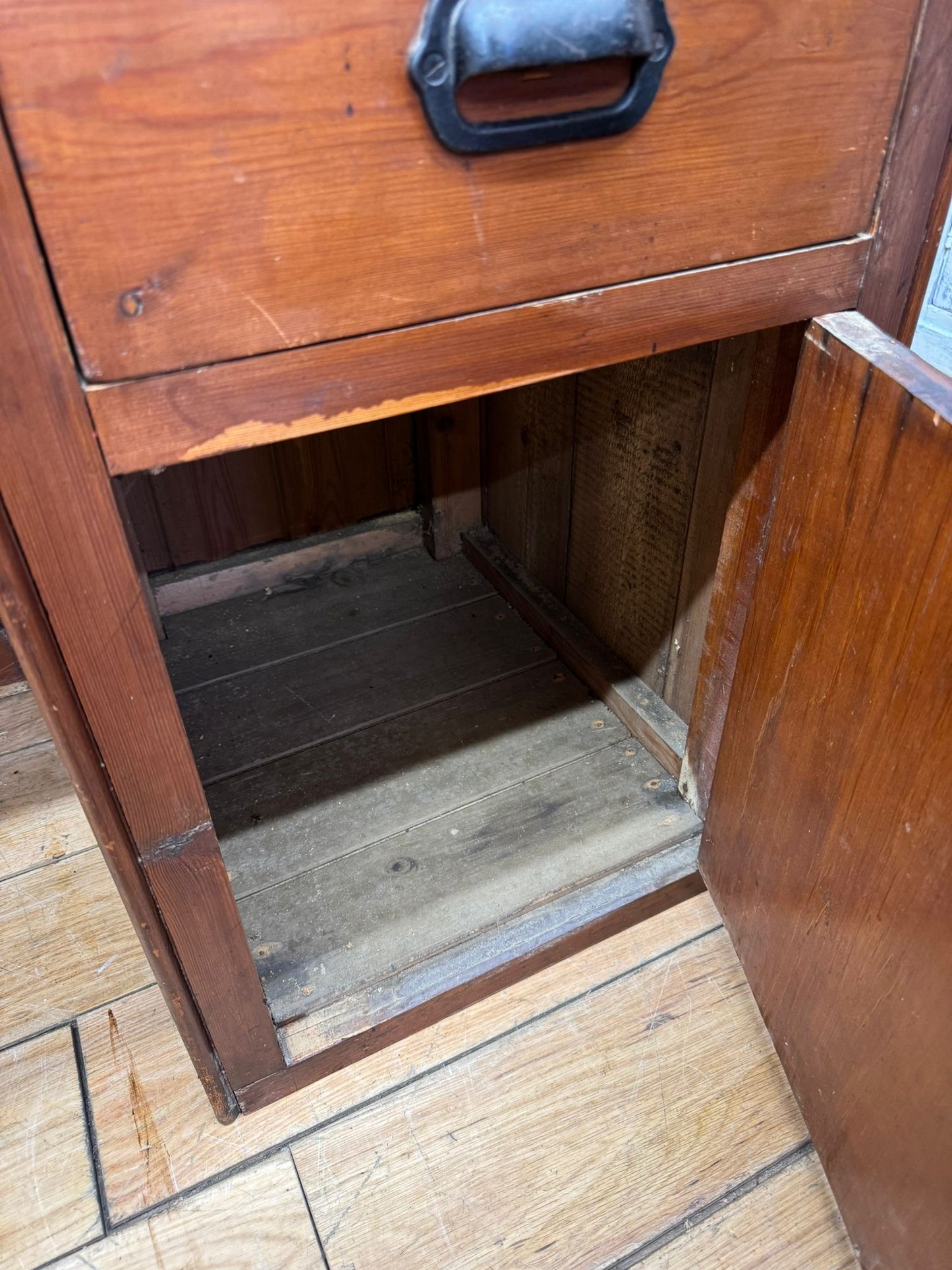 Antique Elm Clerks Desk – Rustic Pine Work Bench / Craft Table / Office Desk