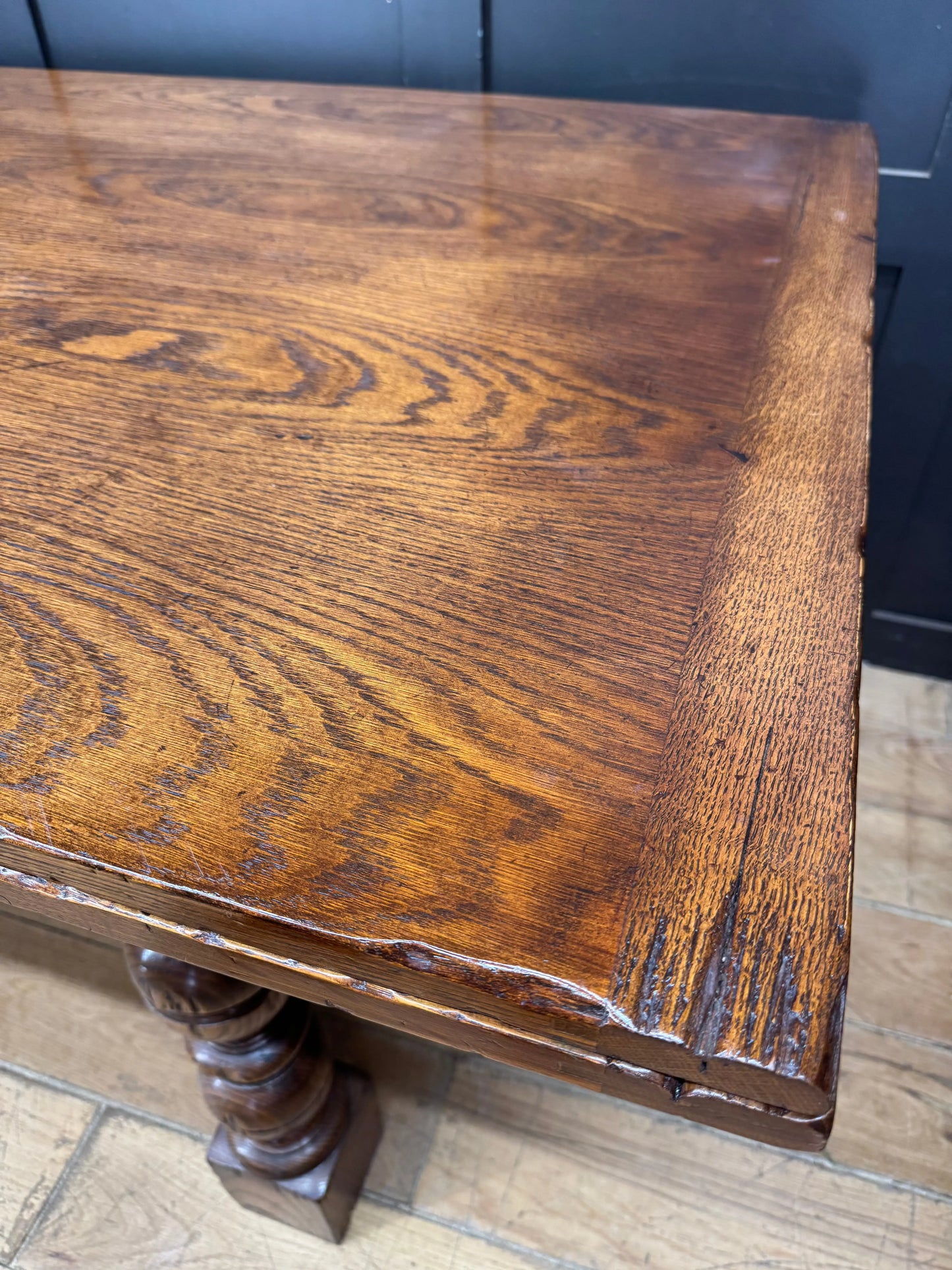 Large Vintage Oak Extending Refectory Dining Kitchen Table with Draw Leaf 275cm