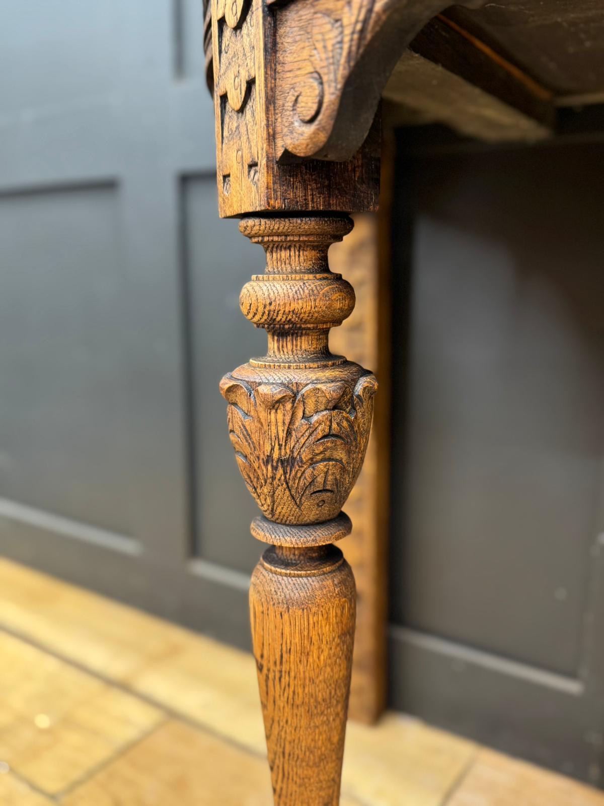 Antique Carved Oak Side Table Console Table Hall Table Drawer Desk Furniture