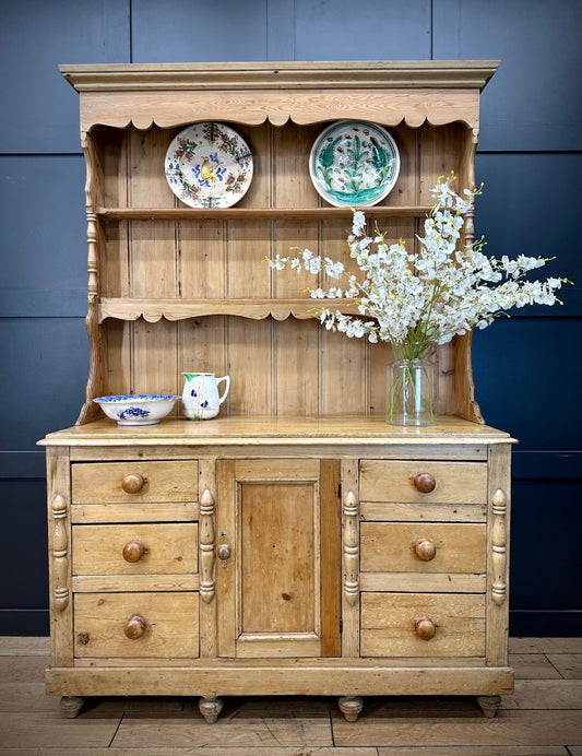 Antique Pine Dresser / Victorian Kitchen Pantry / Farmhouse Display Cabinet