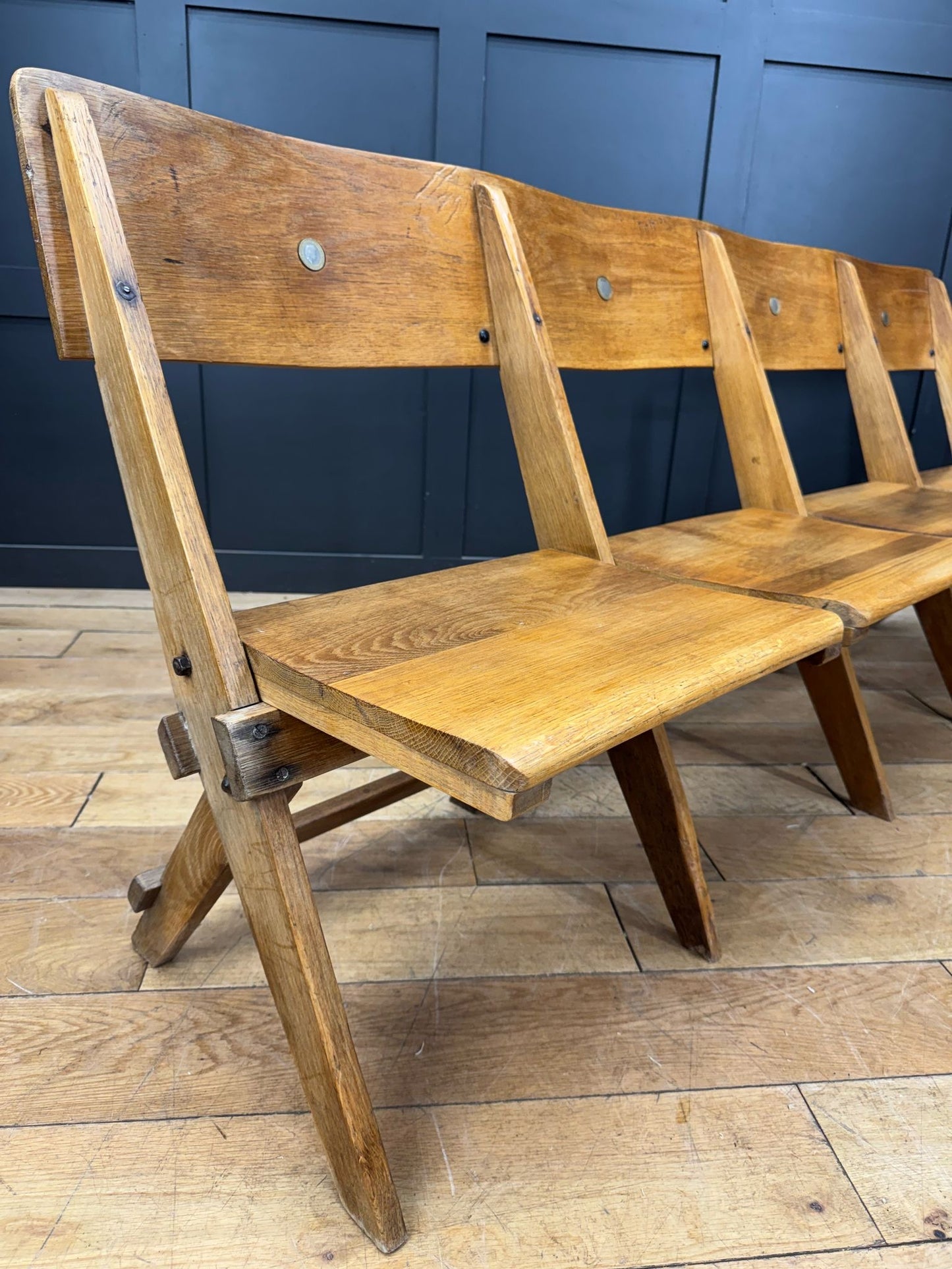 Salvaged Antique Oak Church Chairs Bench Seat / Hallway Folding Seating