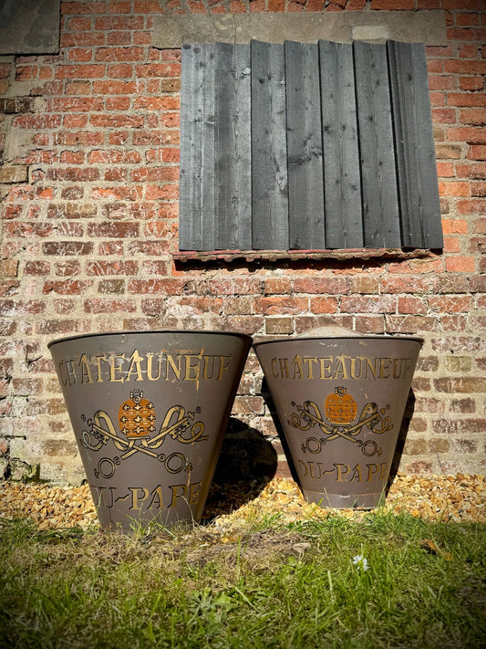 Antique Pair Of Vintage French Grape Hod  Chateauneuf Du Pape Log Basket Planter