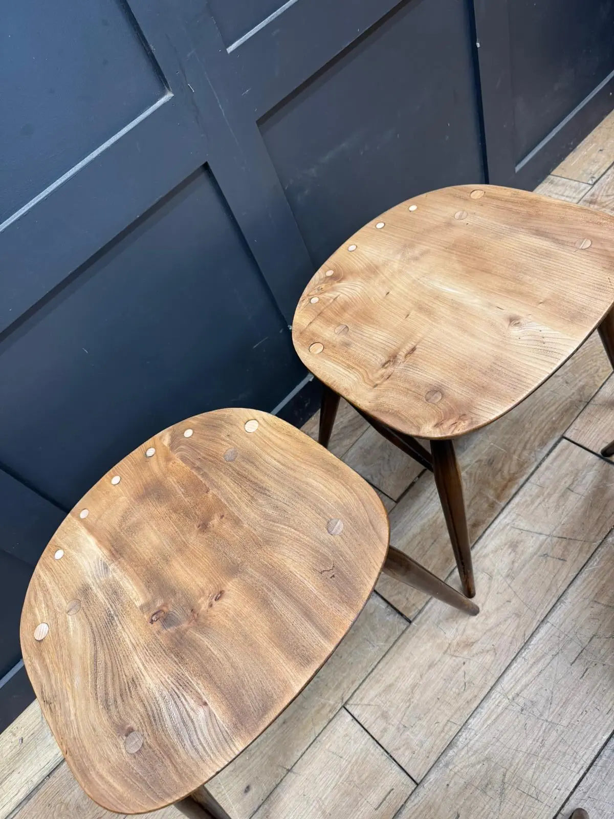 Set of 4 Ercol Elm Stools Converted Chairs Mid Century Retro Seating. Reworked RUSTIC WAREHOUSE NORFOLK