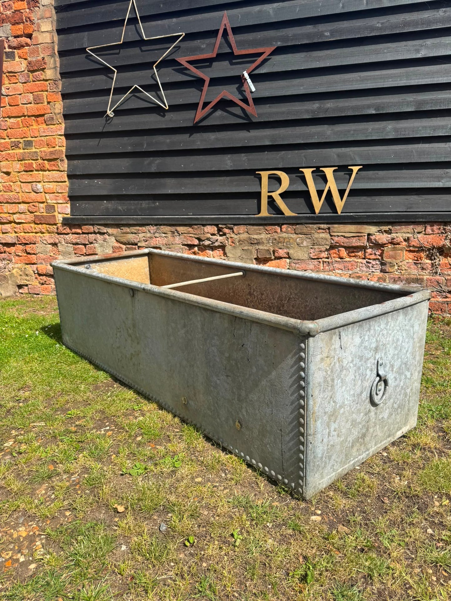 Large Antique Riveted Galvanised Water Trough Garden Planter 184cm (T4