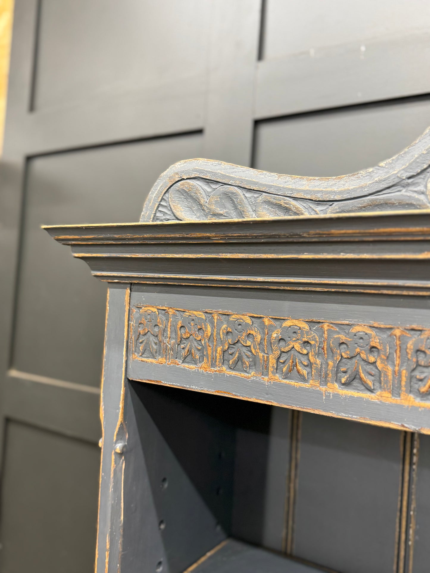 Victorian Blue Painted Open Bookcase Display Shelves Storage Cabinet