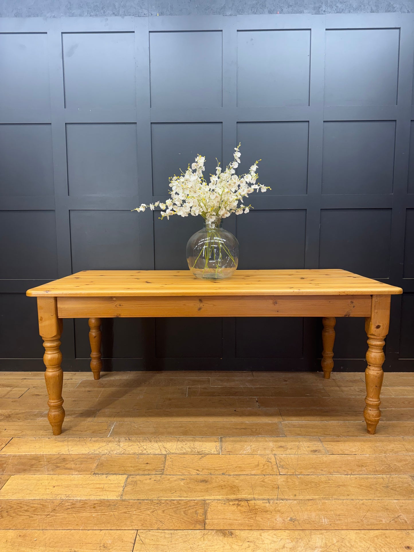 Large Vintage Solid Pine Farmhouse Dining Kitchen Table Turned Legs 183cm Rustic