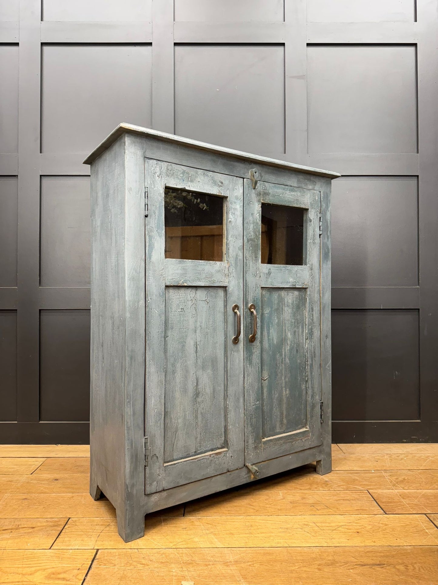 Vintage Blue Glazed Cabinet / Painted Bookcase Cupboard Display Cabinet B