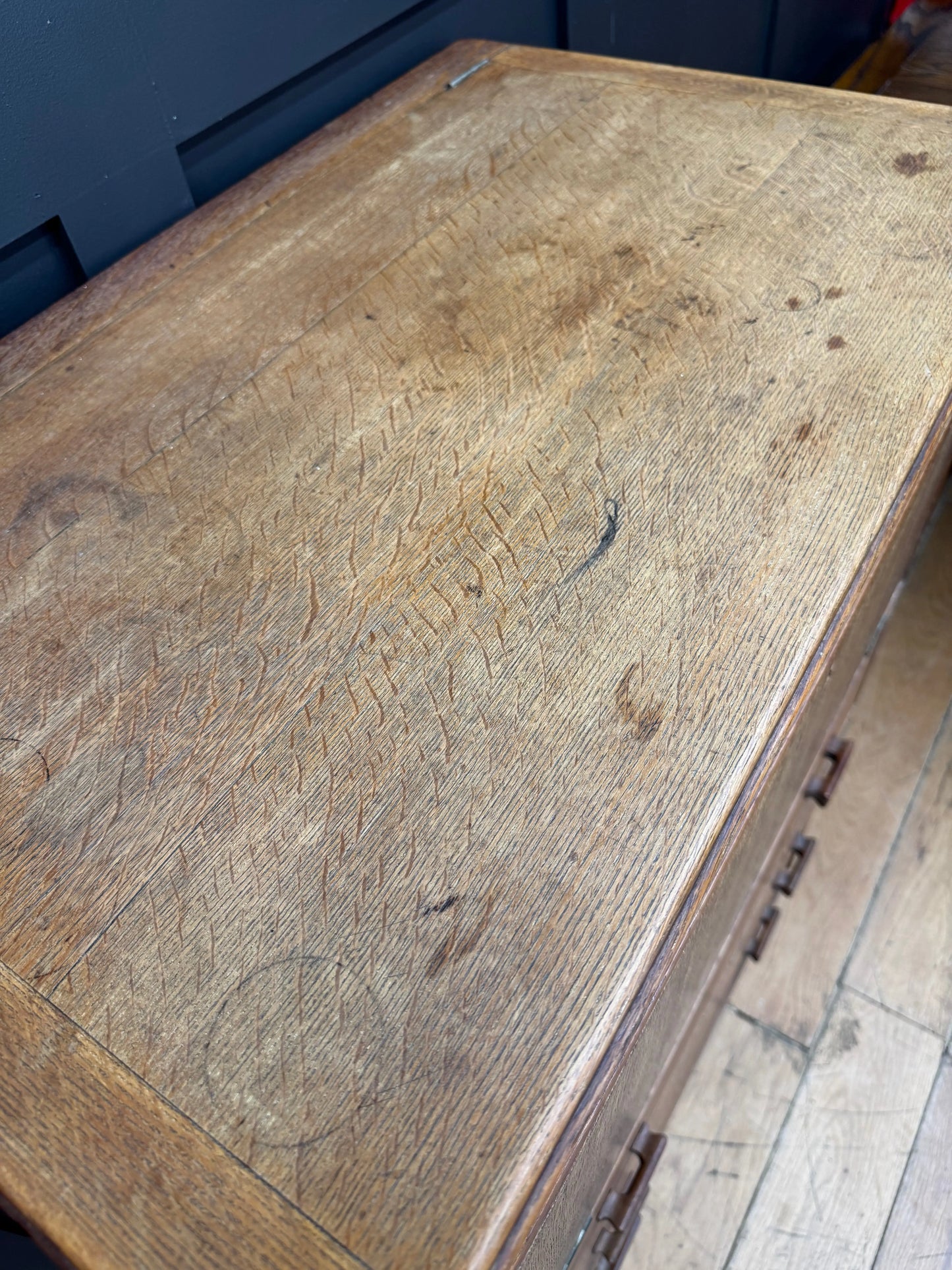 1930s Art Deco Limed Oak Bureau Chest of Drawers Writing Desk  Mirror Tallboy