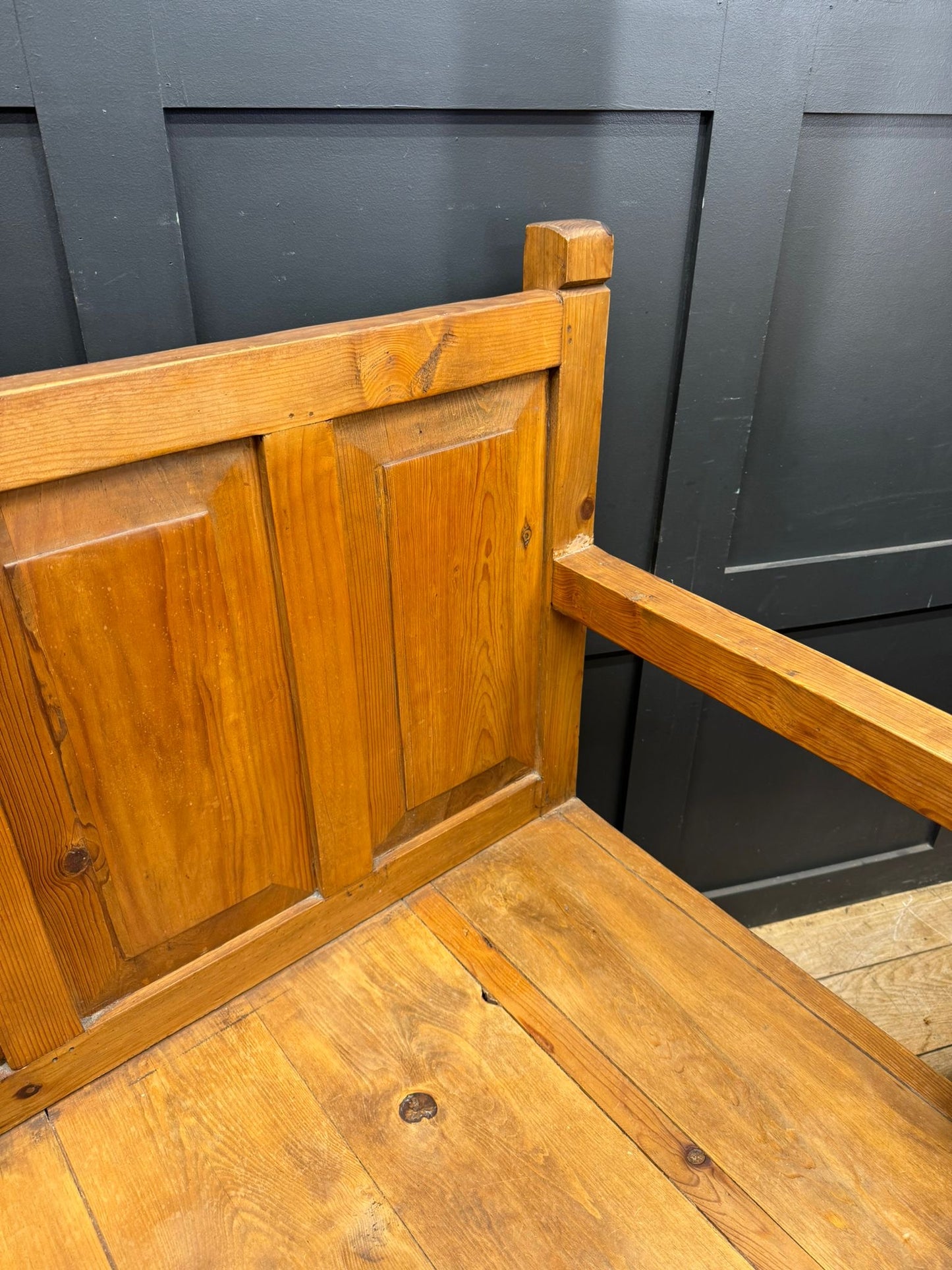 Vintage Pine Monks Bench / Rustic Settle Bench with Storage Drawers